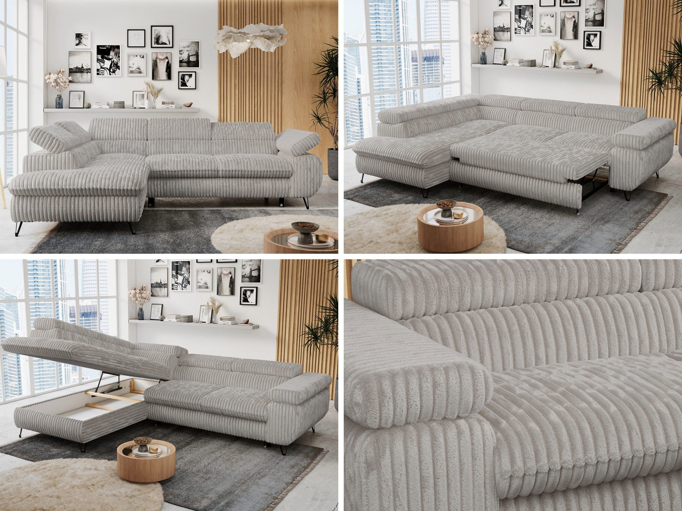 MKS MÖBEL Ecksofa PETER L, Set, Ecksofa L-form, HR35-Schaum, Wellenfederkern, Bettfunktion, Einstellbare Kopfstützen, Bettkasten