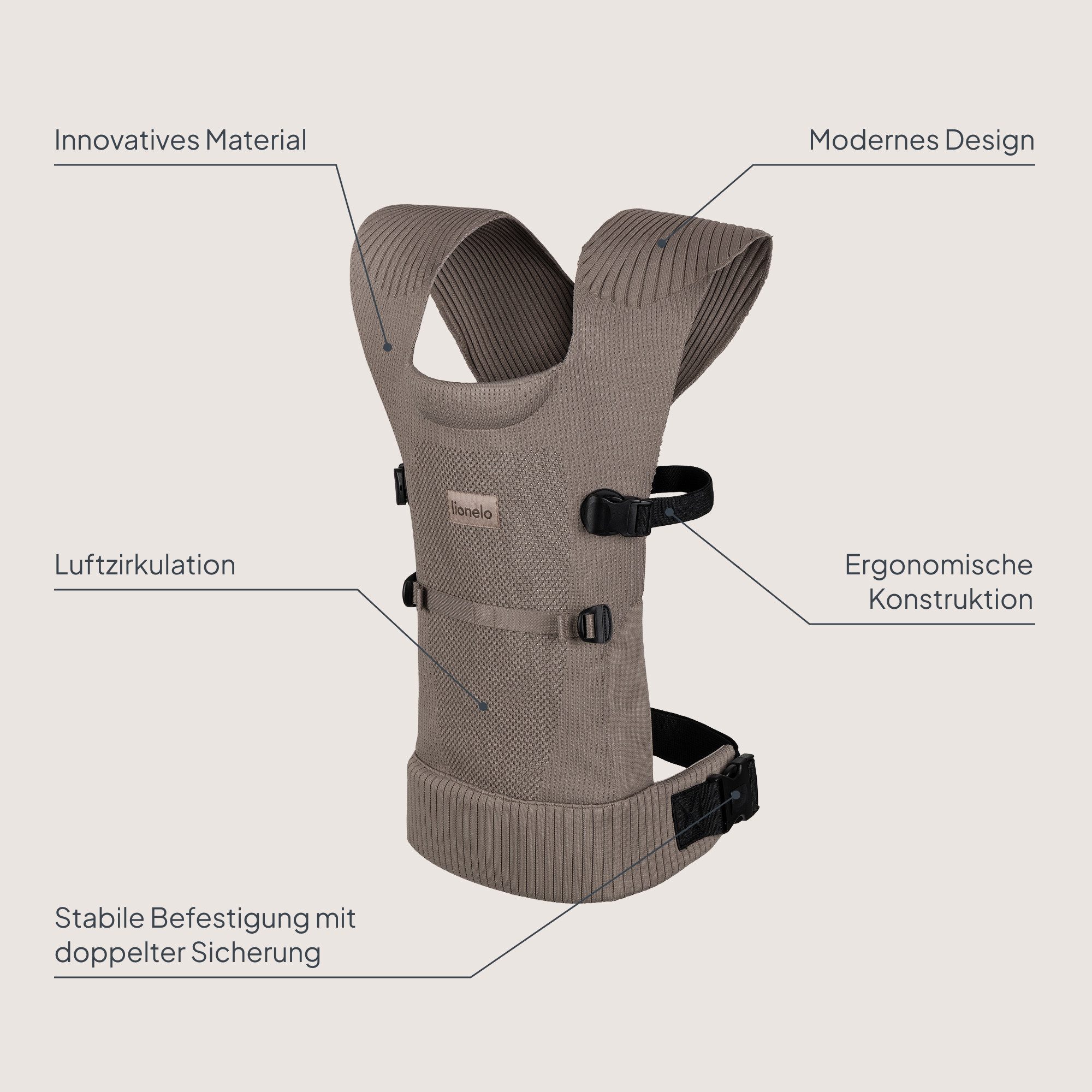 lionelo Babytrage MABEL (Set, Im Set enthalten ist die Babytrage Mabel), ergonomisch/atmungsaktiv/Kreuzsystem/Doppelsicherung