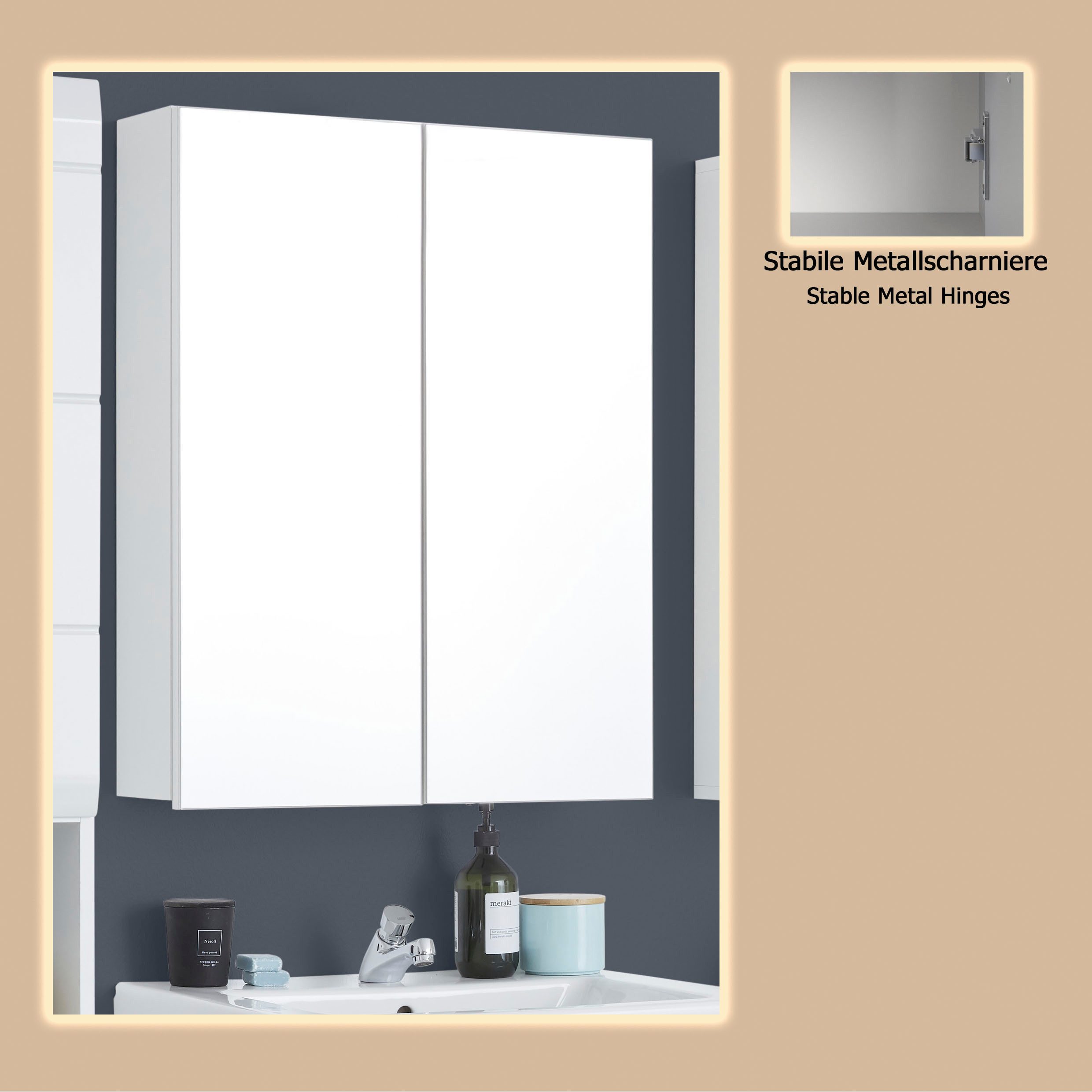 welltime Spiegelschrank Sovana Badschrank wahlweise mit oder ohne Beleuchtung - (B/T/H) 60/18/67 cm