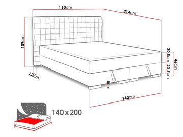 MIRJAN24 Boxspringbett Kacper 4 (mit Hauptmatratze, Topper), zwei Bettkästen mit Gasdruckfedern