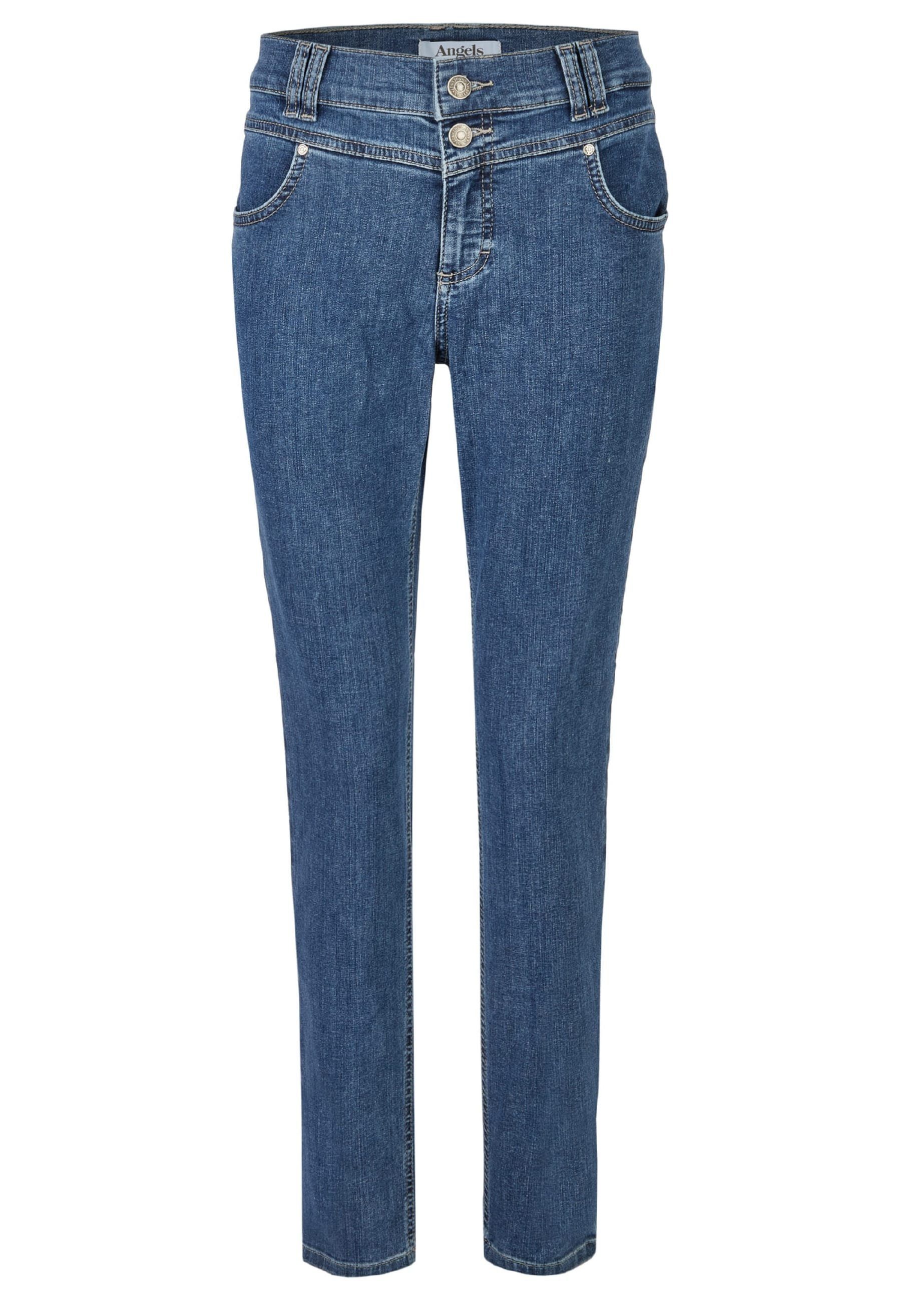 ANGELS Slim-fit-Jeans authentischem mit Jeans Button Denim Skinny mittelblau