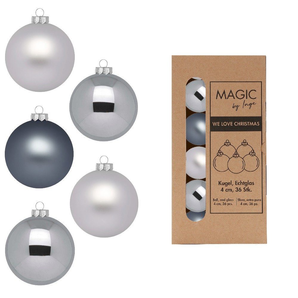 MAGIC by Inge Weihnachtsbaumkugel, Weihnachtskugeln Glas 4cm 36 Stück - Hazy Grey