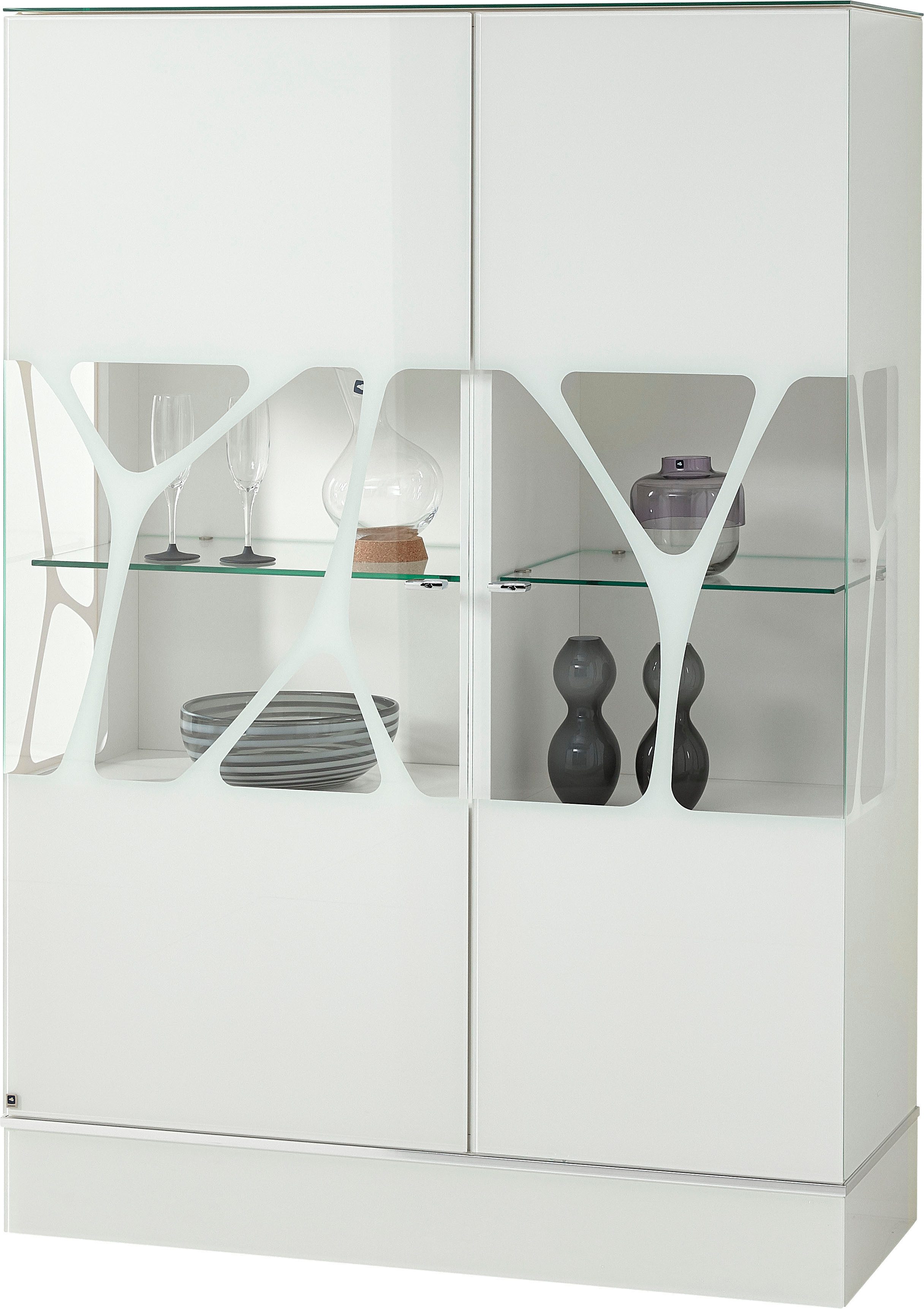 LEONARDO Highboard Cube, mit Sicherheitsglas und edlem MDF Holz, Höhe157 cm