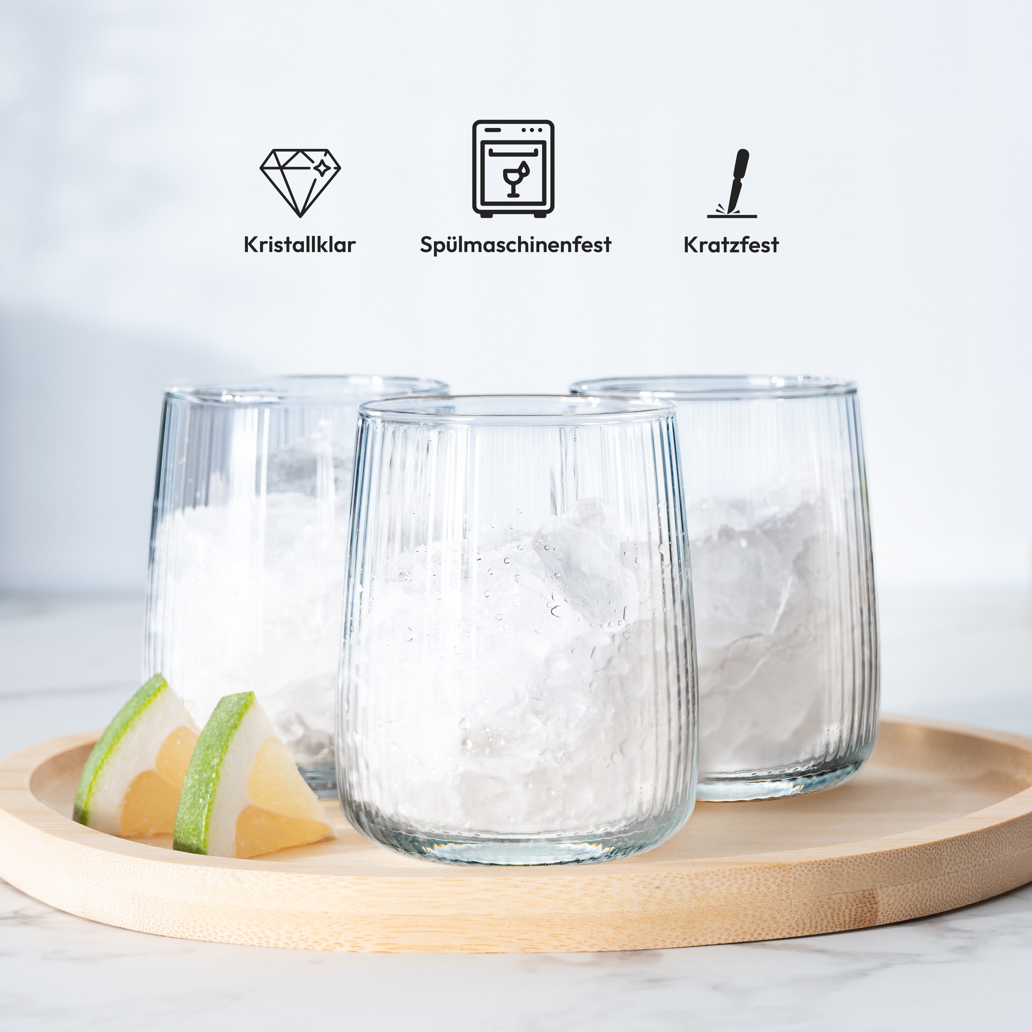 KONZEPT Gläser-Set 6 teilig, Trinkgläser Geriffelte 320 ml, Wassergläser, 6-tlg., Set 6 teilig, 320 ml, spülmaschinenfest