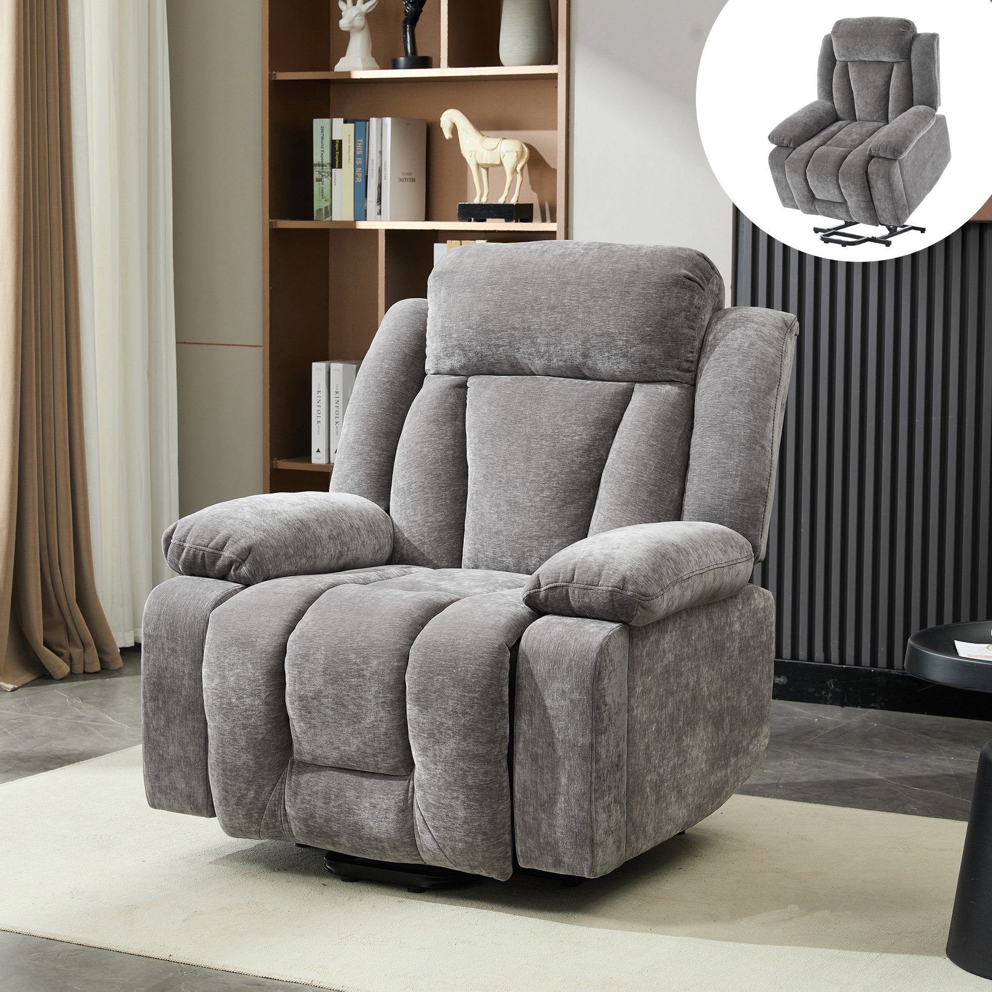 OKWISH Relaxsessel 95x94x107 cm mit elektrischer Relaxfunktion und Massage (Set, 1-St., Stoffsofa mit Staufach und Seitentaschen, Getränkehaltern und USB), Fernsehsessel Mit Hebefunktion