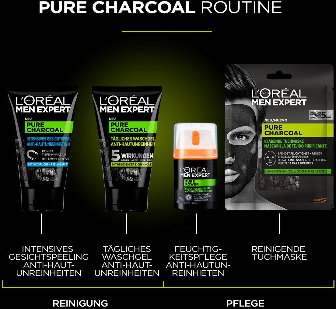 L'ORÉAL PARIS MEN EXPERT Gesichtsmasken-Set Charcoal Hydra 4-tlg. Set, Pure Energy und