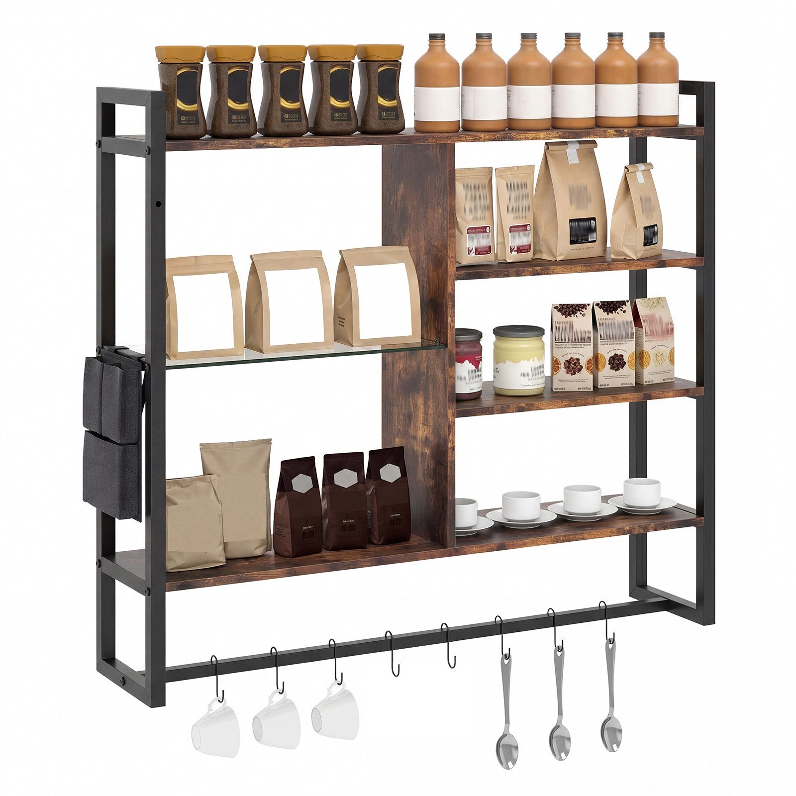 COSTWAY Wandregal, Küchenregal für Wohnzimmer, Hangeregal holz