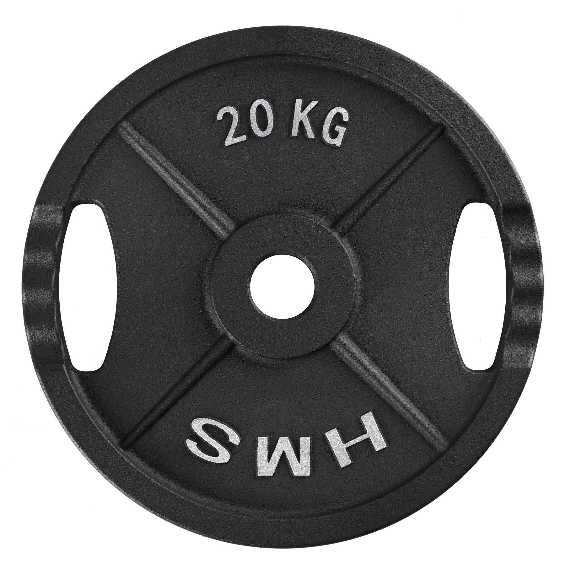 HMS Hantelscheibe Gewichtsscheibe Olympiascheibe Krafttraining, 20.0 kg, (Spar-Set, 1-tlg., 5 cm robust, 43), Gusseisen, Griffmulden, olympisch 51 mm