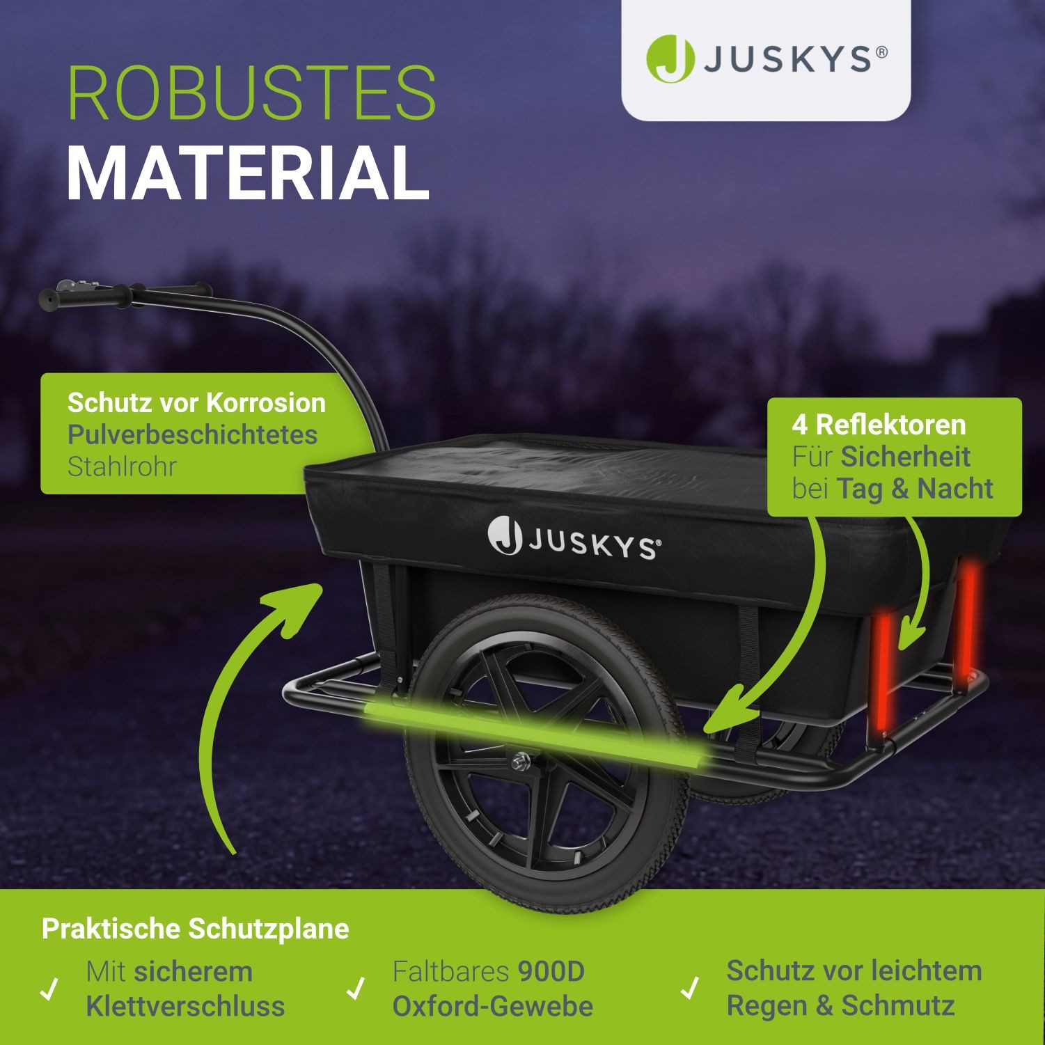 Juskys Fahrradlastenanhänger, 90 L Volumen, mit Handgriffen, inkl. Schutzplane, für 26/28 Zoll – Bild 5 von 5