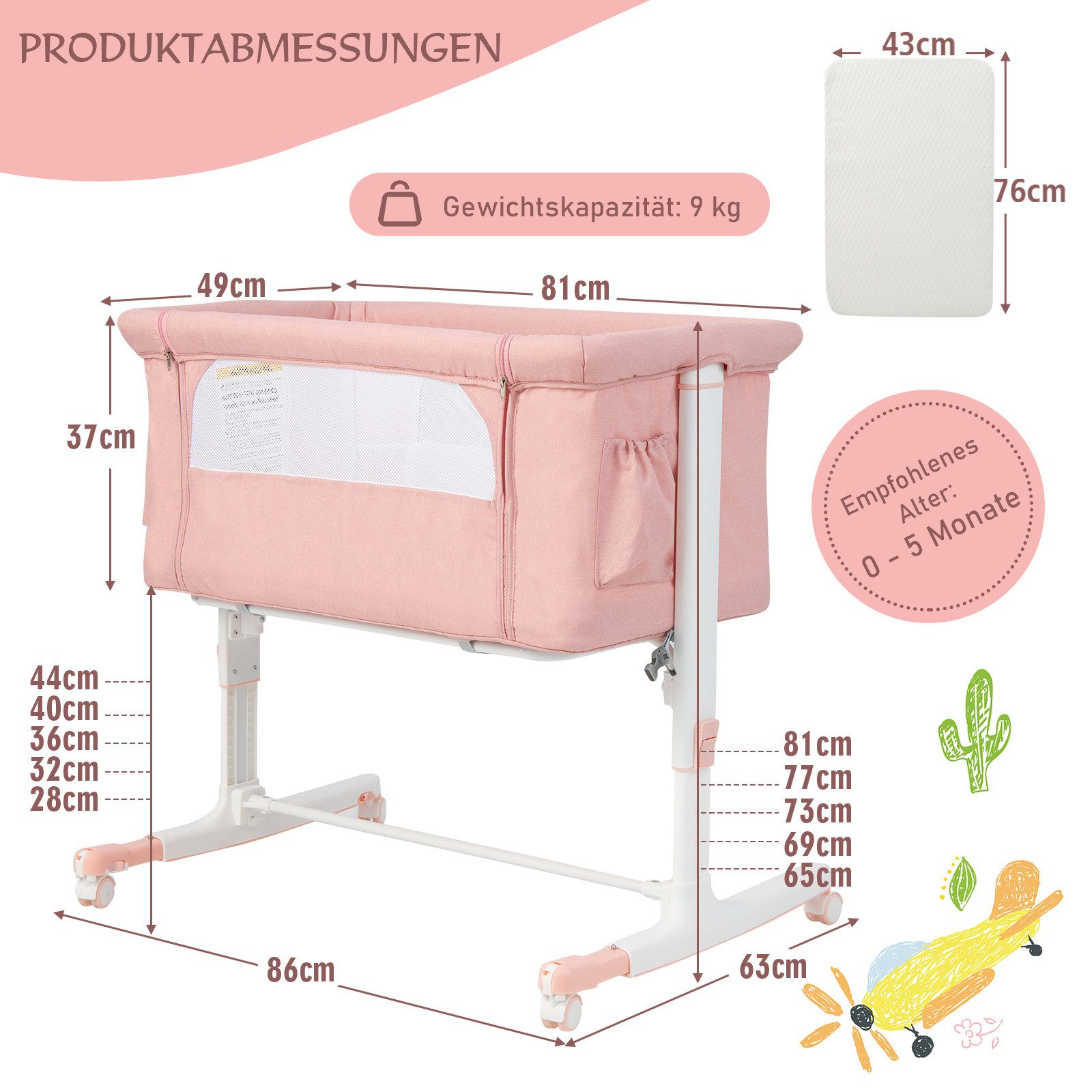 COSTWAY Beistellbett 3 in 1 Reisebett, 5-stufig höhenverstellbar,Matratze günstig online kaufen