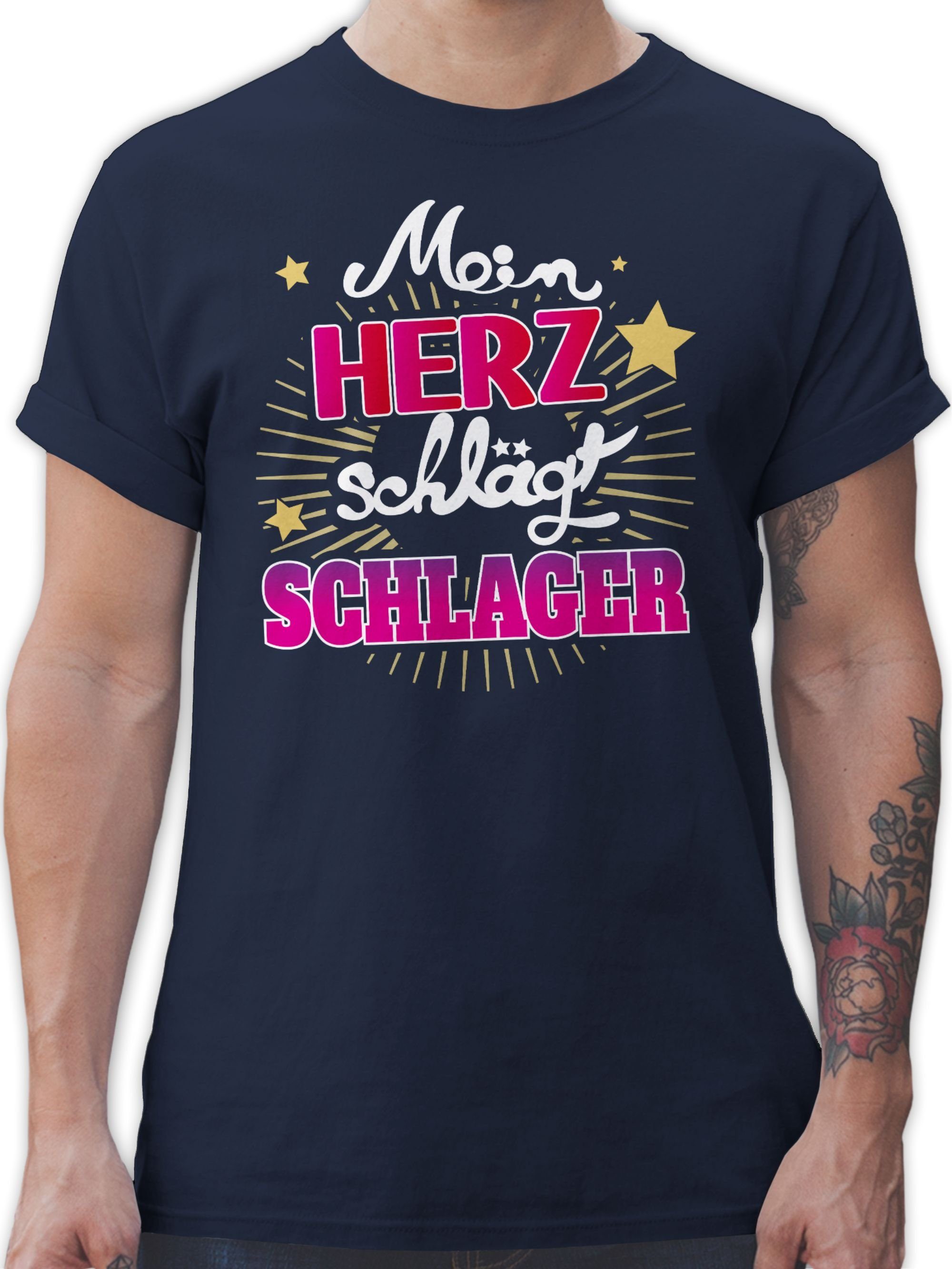 Blau Party Herz Mein Shirtracer schlägt 03 Outfit Schlager Navy Schlager T-Shirt