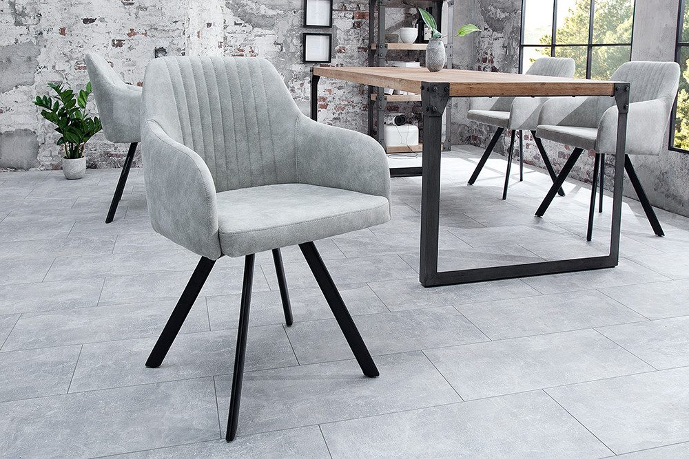 riess-ambiente Polsterstuhl LUCCA stone grau/schwarz – Microfaser, mit Armlehne, Metall-Beine (Einzelartikel, 1 St), bequeme Polsterung im Retrolook – ideal für Esszimmer oder Küche