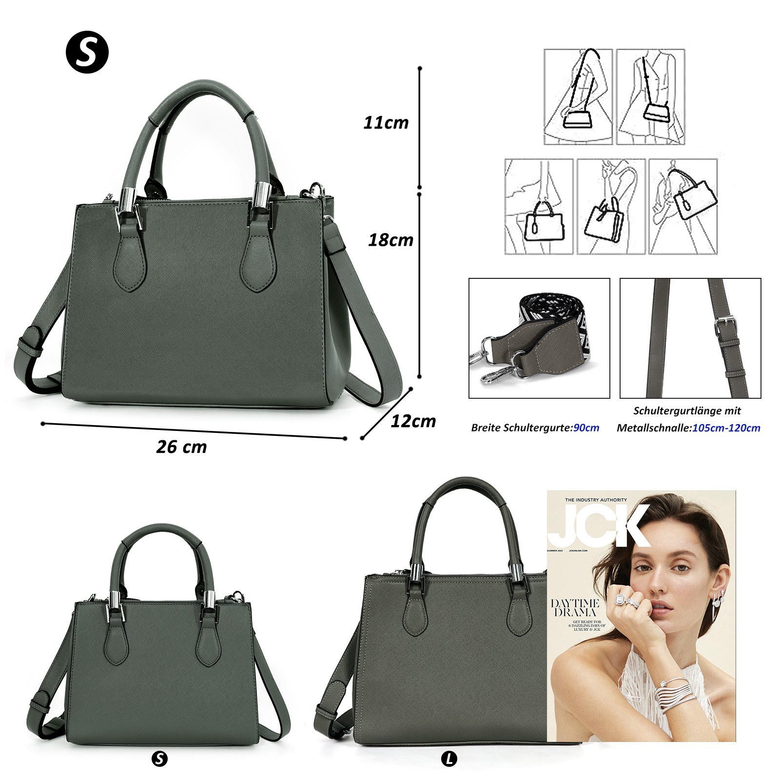 TAN.TOMI Henkeltasche Umhängetasche Messenger Taschen Kleine Handtasche für Damen (Mittel Mehrere Fächer & Reißverschlüsse, mit Abnehmbar Schulterriemen), Handtasche Damen Crossbody Tote Henkeltasche