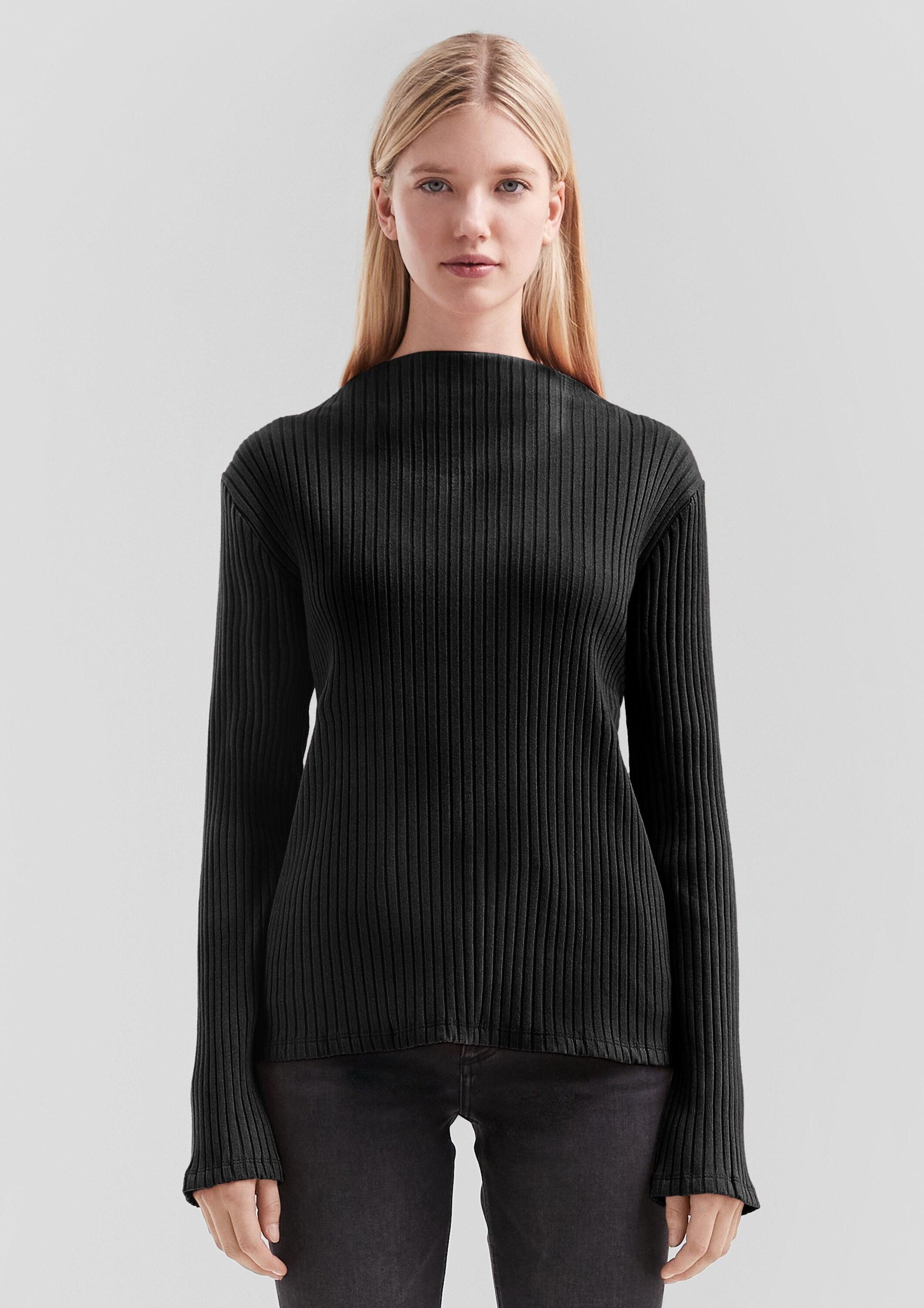 QS Langarmshirt T-Shirt Geripptes Langarmshirt mit Stehkragen günstig online kaufen