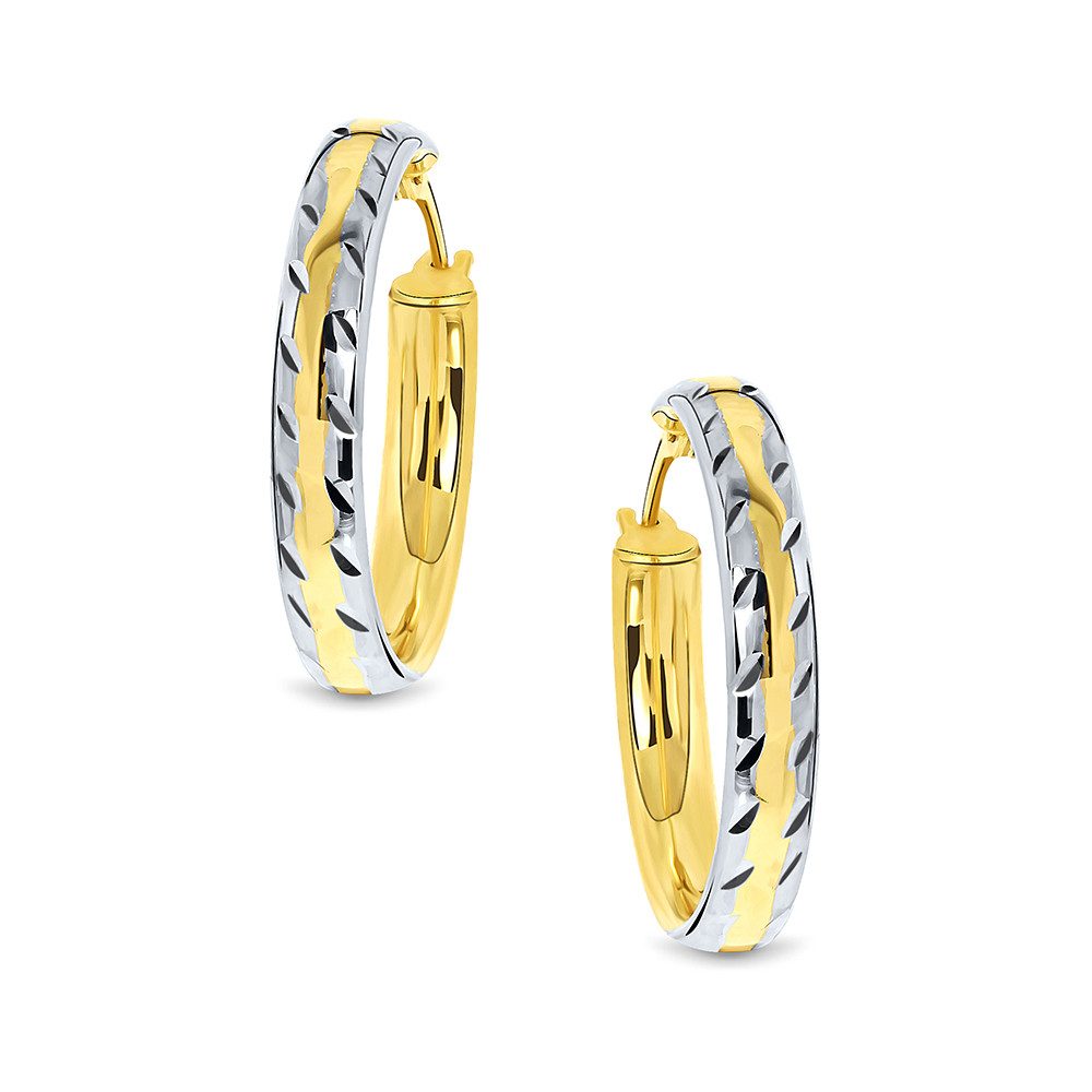 Miore Paar Creolen MSIL947E - aus 9 Karat 375 Gelbgold und Weißgold - bicolor, Damenohrringe 23mm Durchmesser 4mm Breite - Made in Italy