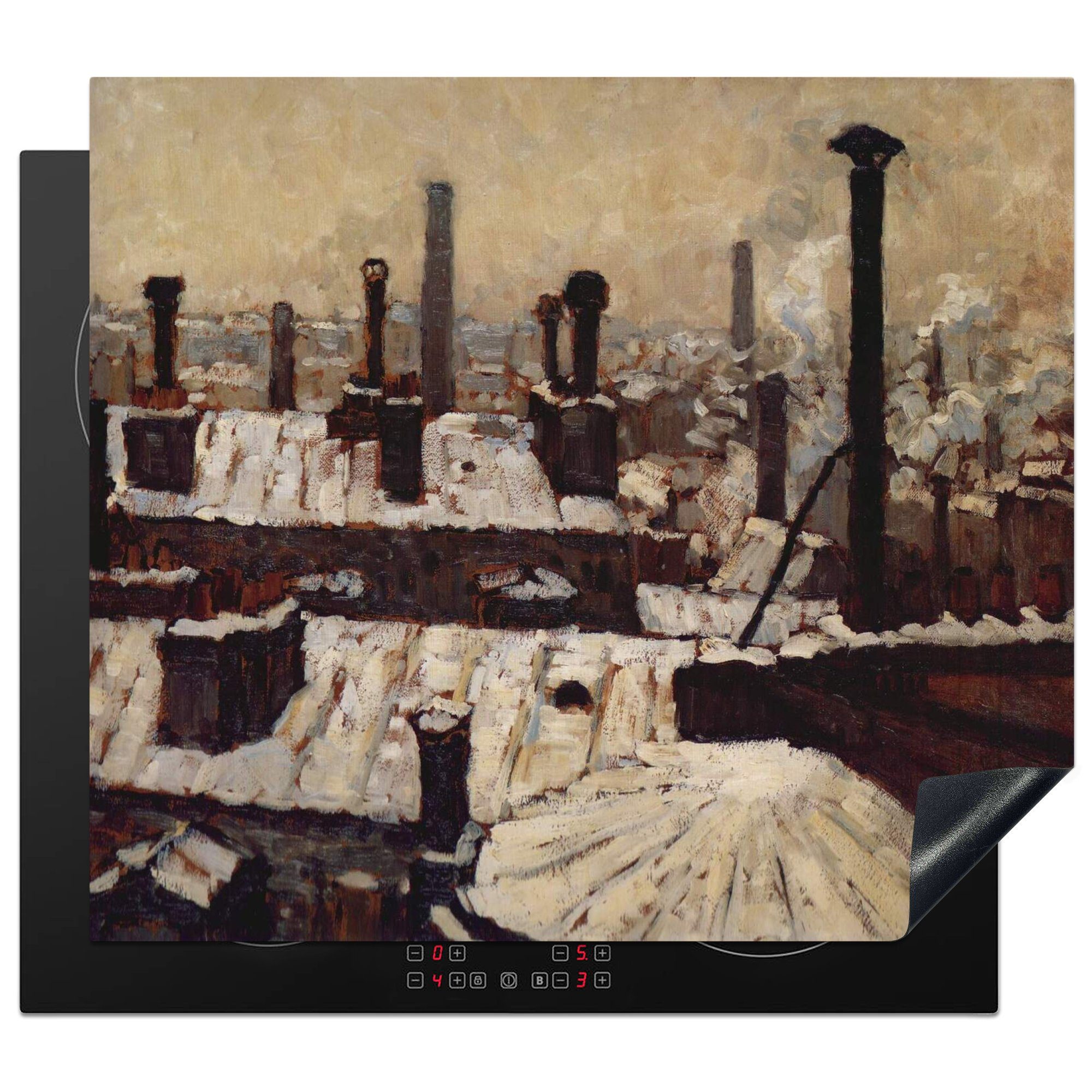 60x52 Vinyl, Dächer Arbeitsfläche Gemälde Paris cm, Mobile in tlg), - Caillebotte, dem Gustave Ceranfeldabdeckung Herdblende-/Abdeckplatte nutzbar, (1 Schnee MuchoWow von unter