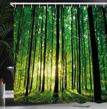 Abakuhaus Duschvorhang Moderner Digitaldruck mit 12 Haken auf Stoff Wasser Resistent Breite 175 cm, Höhe 180 cm, Wald Grüner Wald Sonnenaufgang