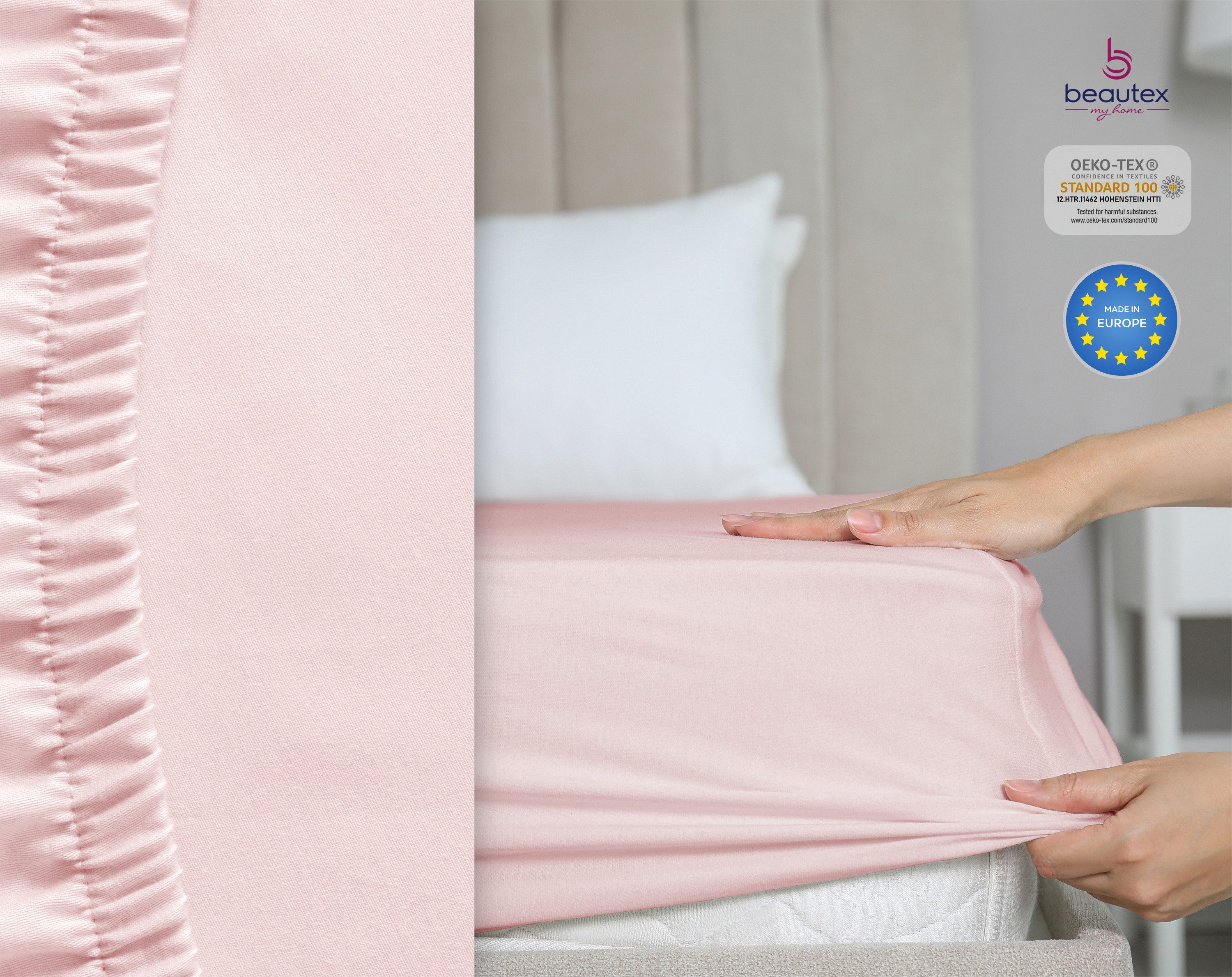 Beautex Spannbettlaken Spannbetttuch Jersey Baumwolle Premium, Jersey, Gummizug: rundum, (1 Stück), atmungsaktiv, hautfreundlich, perfekte Passform, formstabil, – Bild 2 von 5