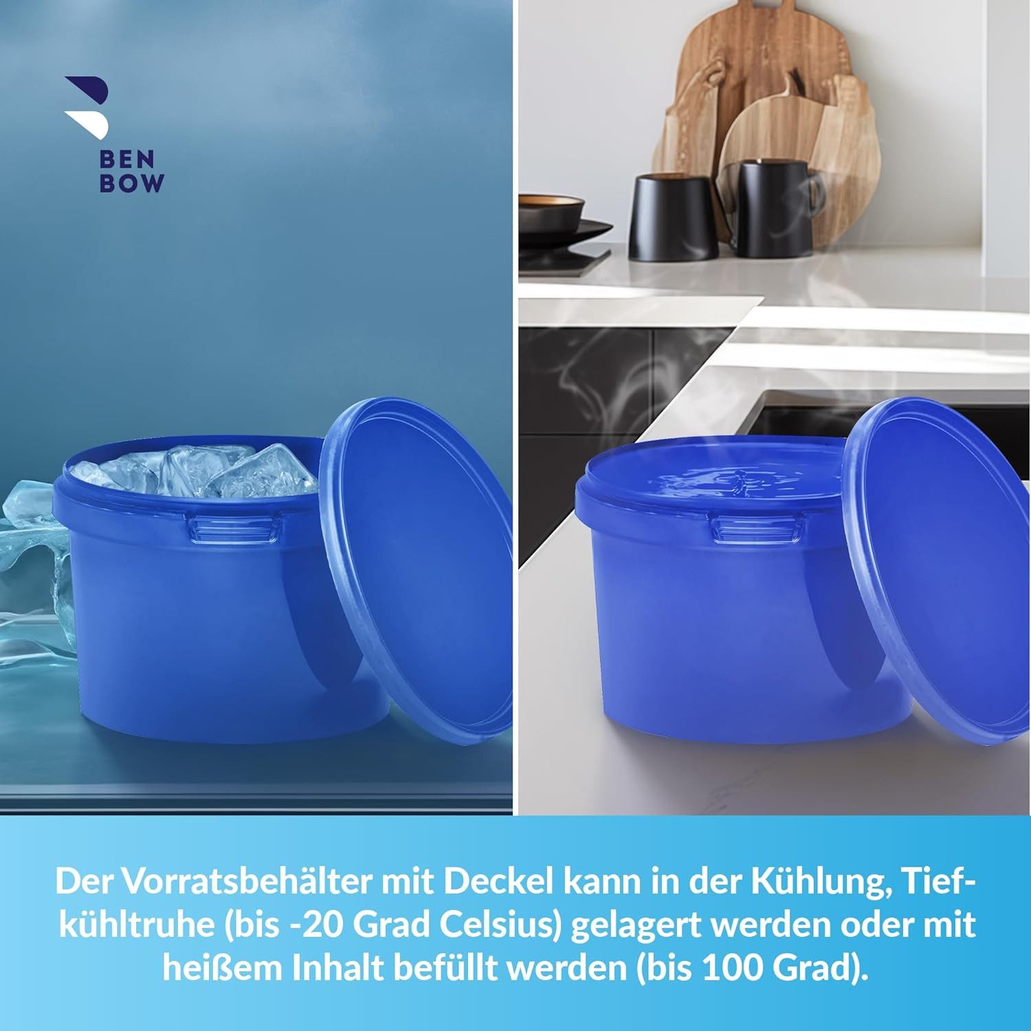 BENBOW Putzeimer Eimer mit Deckel 30 20 10 5 3 1 0,5 L Viele Farben Lebensmittelecht, (20-tlg., PZH-, BRC- und DIN-ISO-zertifiziert), für Lebensmittel, Farben, Chemikalien
