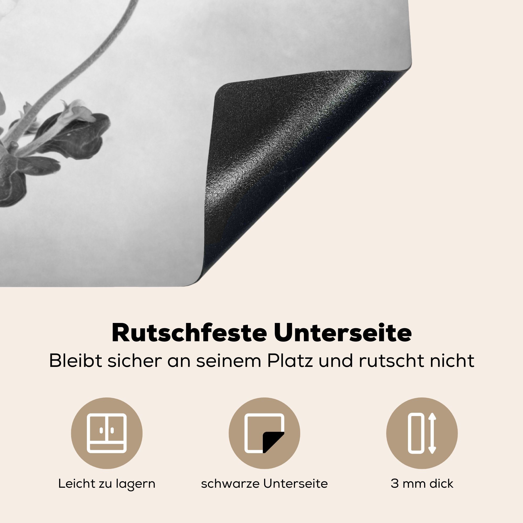 81x52 Schwarz Herdblende-/Abdeckplatte Blumen, tlg), Induktionskochfeld - MuchoWow - Schutz Vinyl, Weiß küche, und cm, Stilleben (1 Ceranfeldabdeckung für die