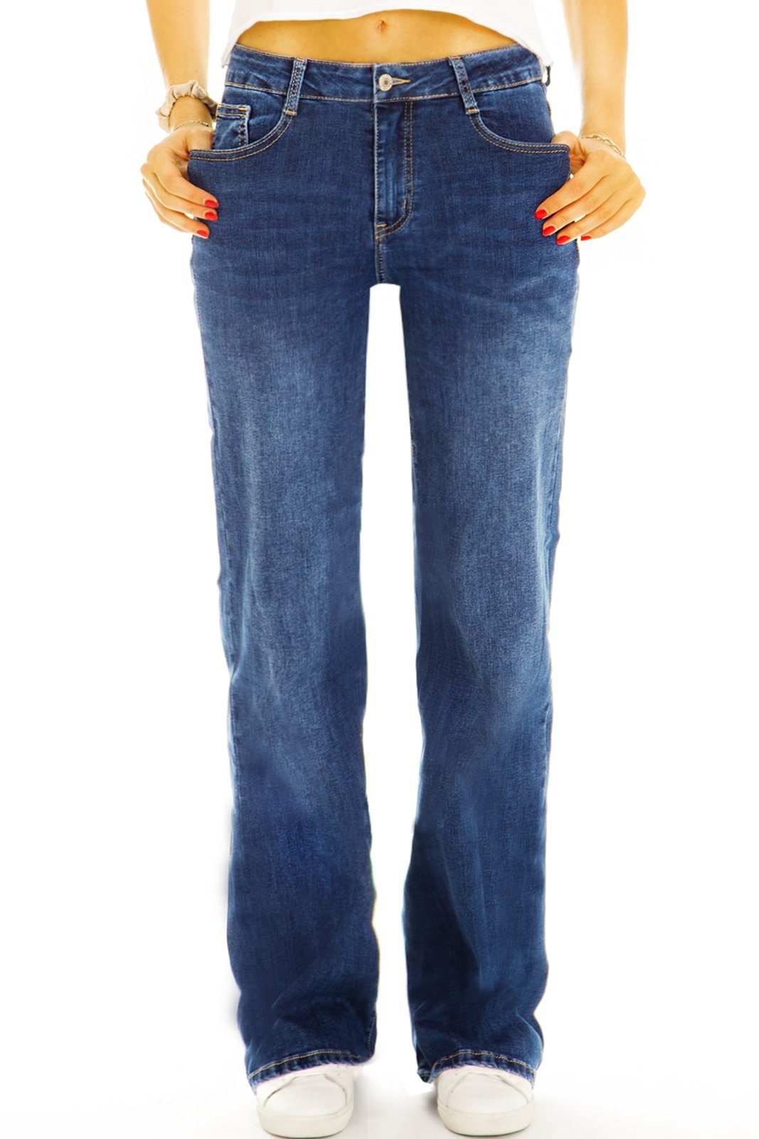 be styled Straight-Jeans Medium waist straight cut Jeans regular stretch Hosen - Damen - j18e-1 mit Stretch-Anteil, 5-Pocket-Style Denimblue