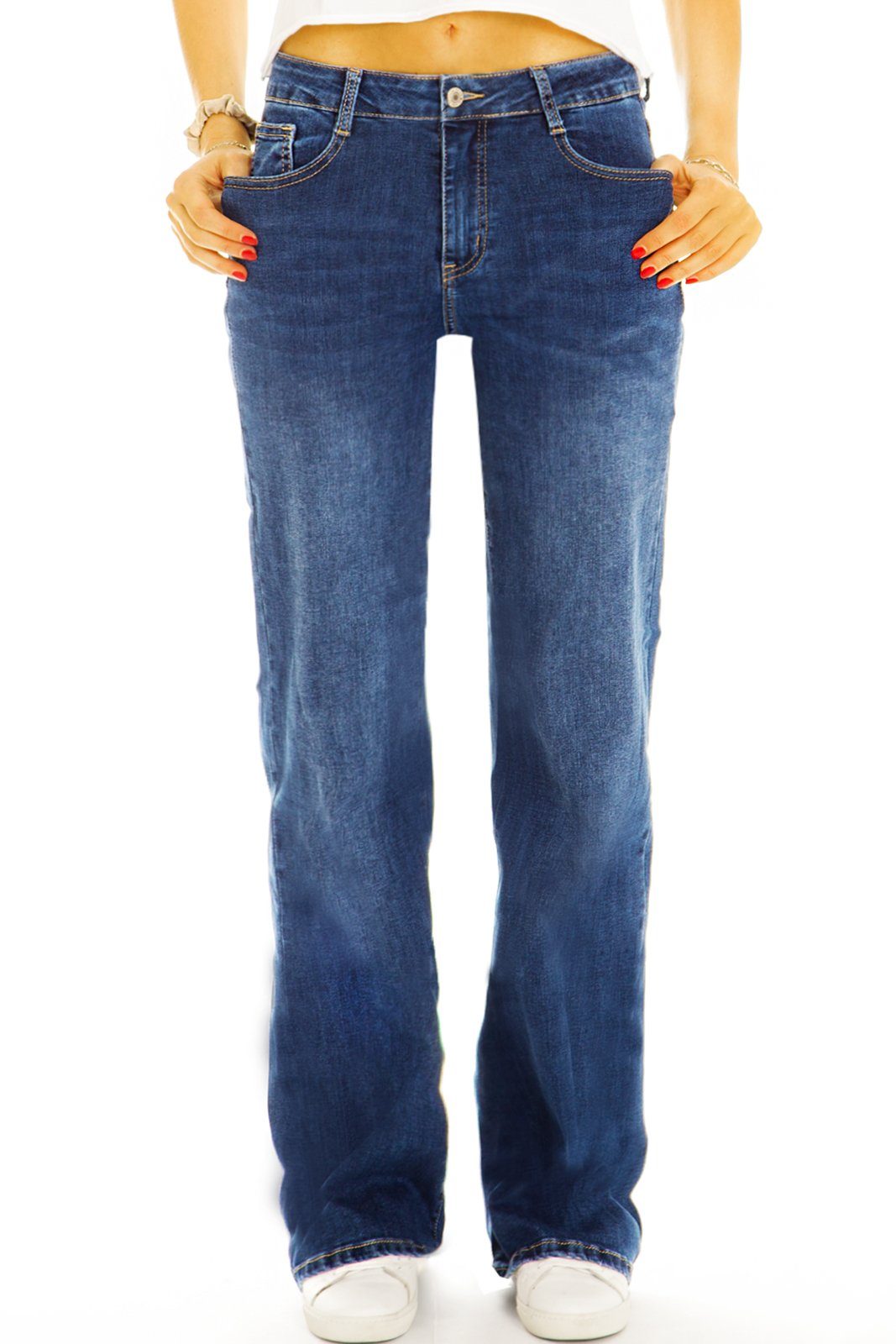 be styled Straight-Jeans Medium waist straight cut Jeans regular stretch Hosen - Damen - j18e-1 mit Stretch-Anteil