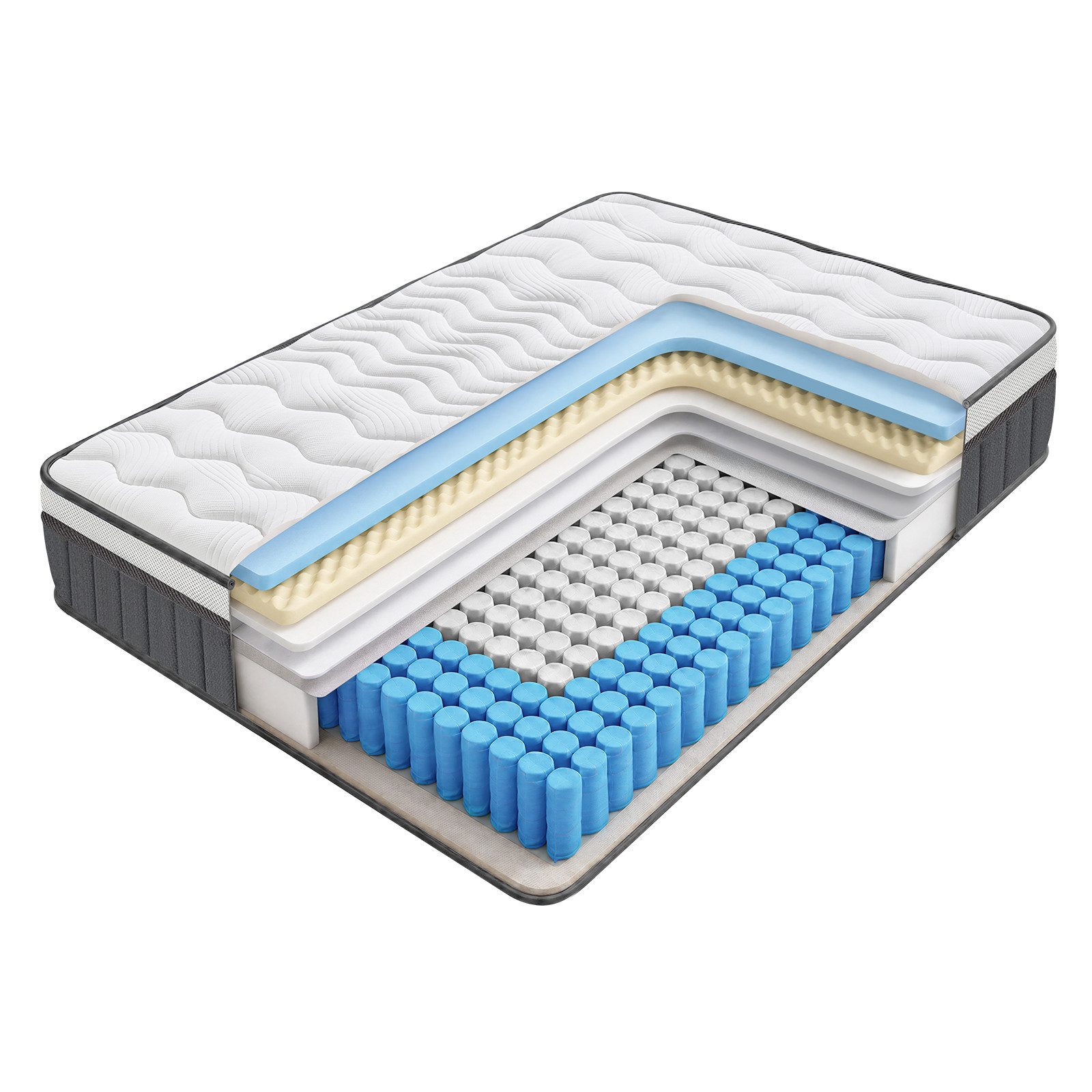 Taschenfederkernmatratze 7-Zonen Taschenfederkern Hybridmatratze Gel-Memory atmungsaktiv, NicePlus, 22 cm hoch, Atmungsaktiv , Kühlend, Orthopädisch, Punktelastisch