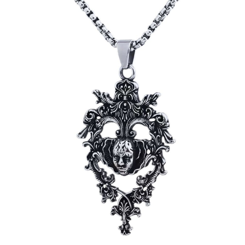 Dark-Desires Statementkette Gothic Barock Harlekin Skull Anhänger Halskette – Edelstahl
