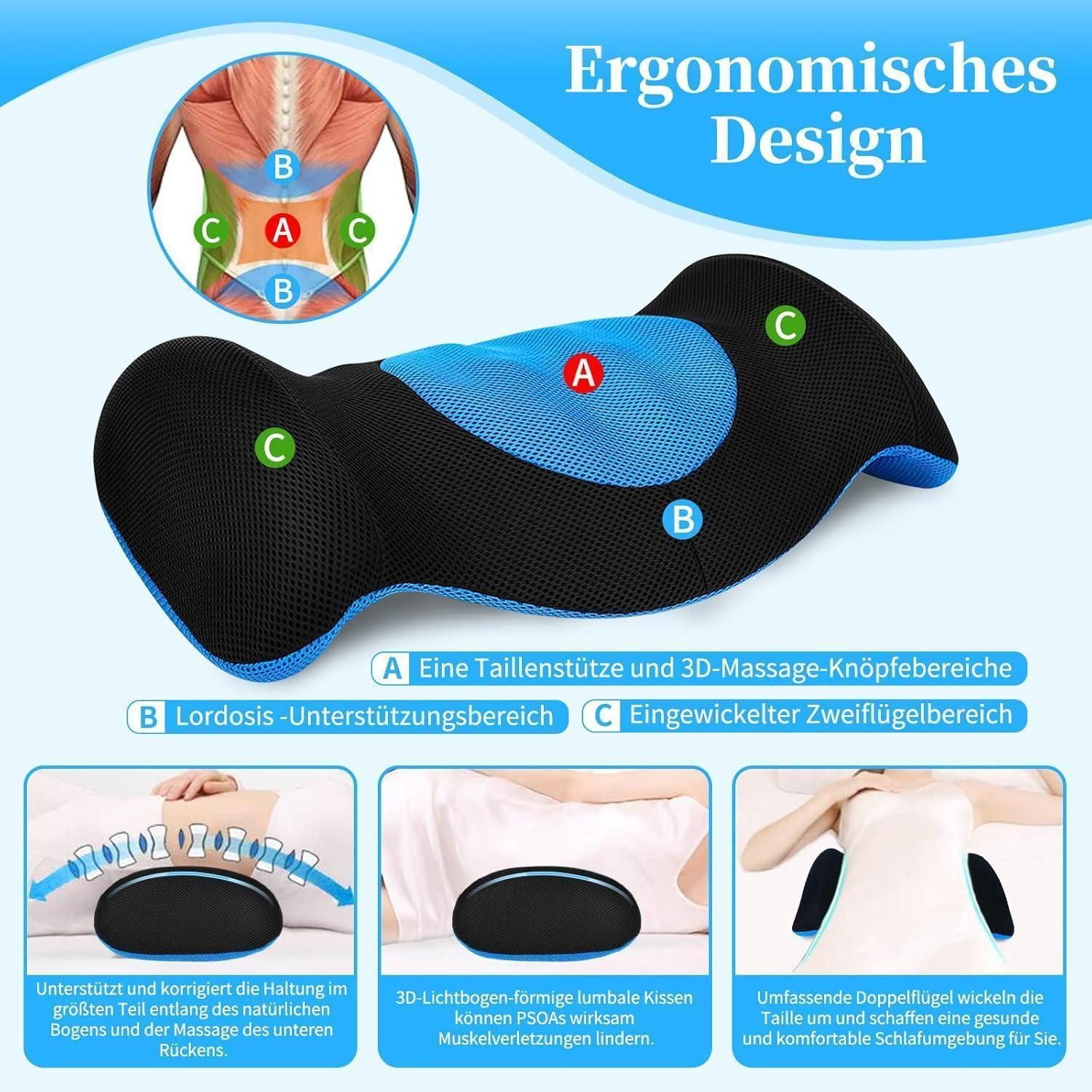 LuxusKollektion Lendenkissen Orthopädisches Lendenkissen Memory Foam für Bett & Bürostuhl, Blau