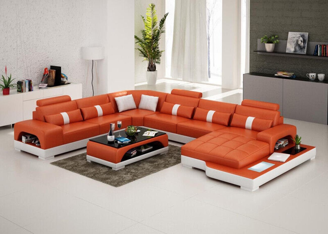 JVmoebel Ecksofa Ledersofa Couch Wohnlandschaft Ecksofa Eck Garnitur Modern Sofa USB