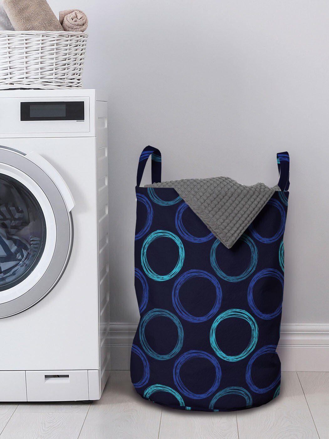 Art Wäschesäckchen Waschsalons, mit Abakuhaus Griffen Scribble Kordelzugverschluss für Wäschekorb Geometrisch Circles