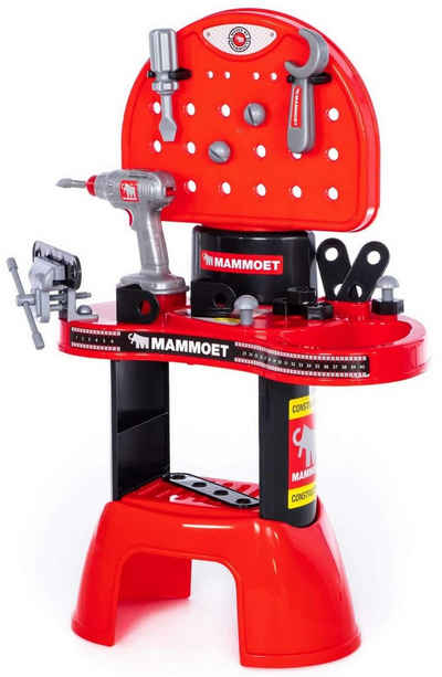 Polesie Kinder-Werkzeug-Set MAMMOET Werkstatt Werkbank Werkzeugbank mit Handwerker Werkzeug +3J, (Set, 18-tlg)