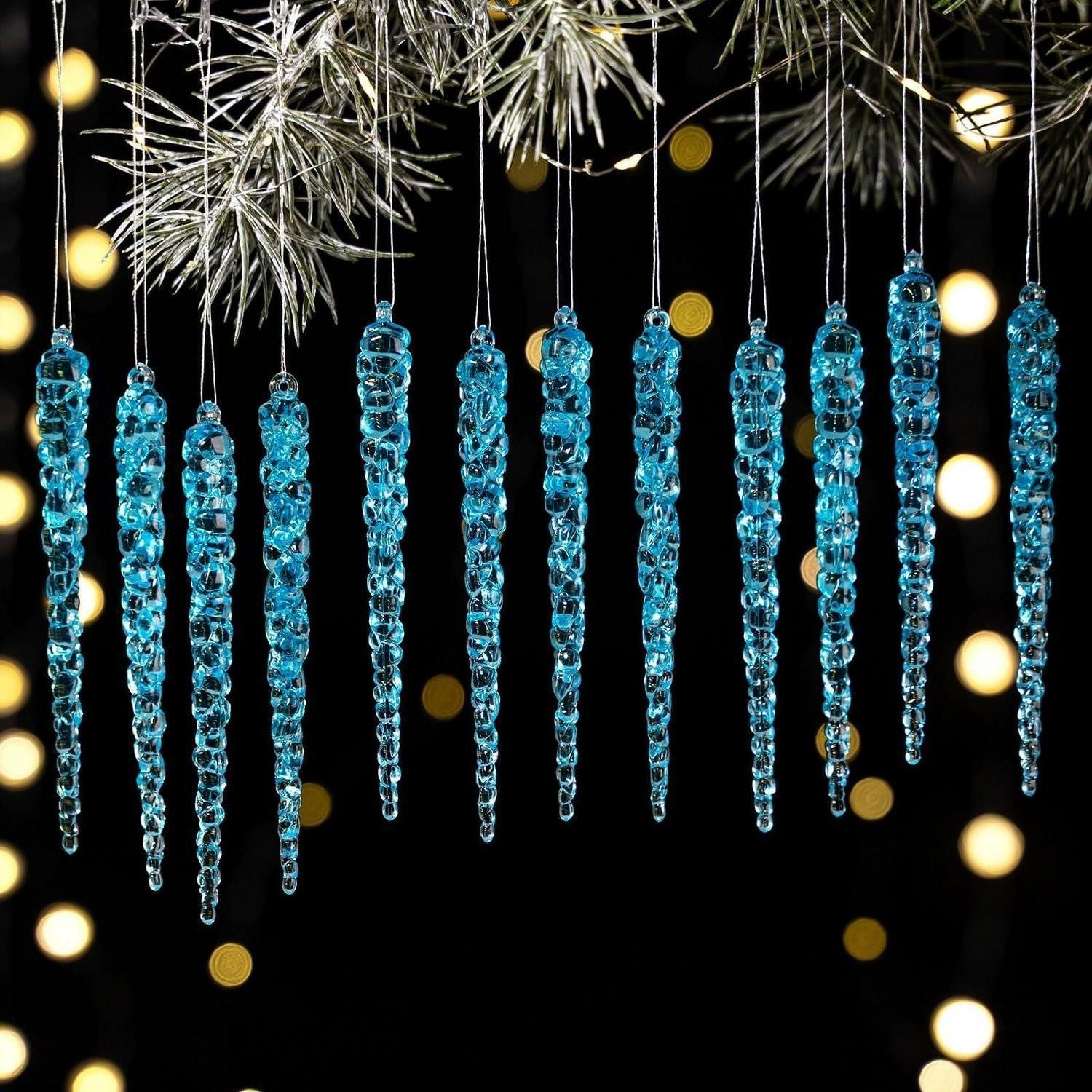 LuxusKollektion Hänge-Weihnachtsbaum Christbaumschmuck Eiszapfen Anhänger Blau 24er Set (24 St)
