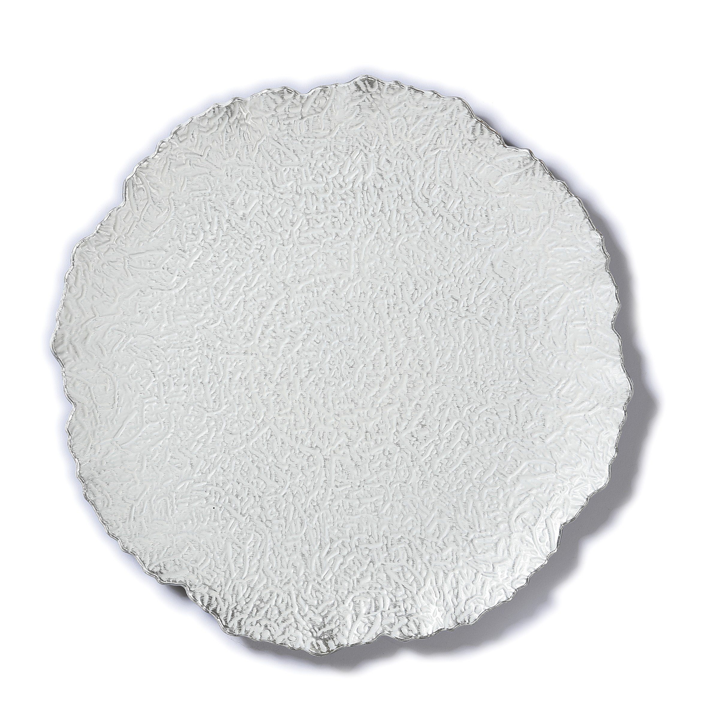 INGE-GLAS® Dekoteller, Dekoteller Kunststoff in Naturstein Optik 32cm weiß / silber