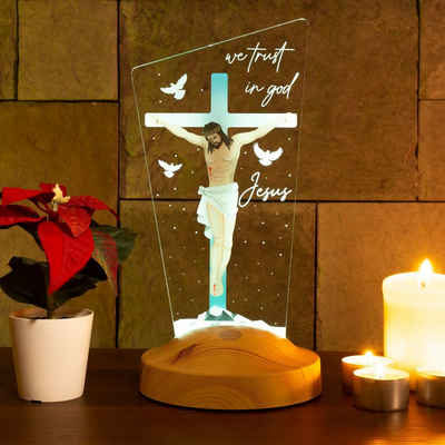 Geschenkelampe LED Nachttischlampe Jesus Christus 3D UV Druck Farbige Nachtlicht Christliches Geschenk, Leuchte 7 Farben fest integriert, Geschenk für Oma, Mama, Opa