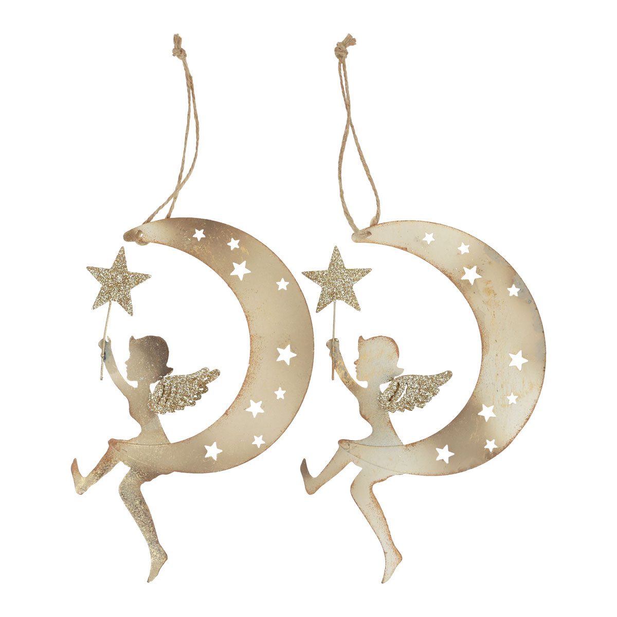 Christbaumschmuck Engel Anhänger Stern Weihnachtsdeko Fensterdeko Metall Gold 19cm 2er