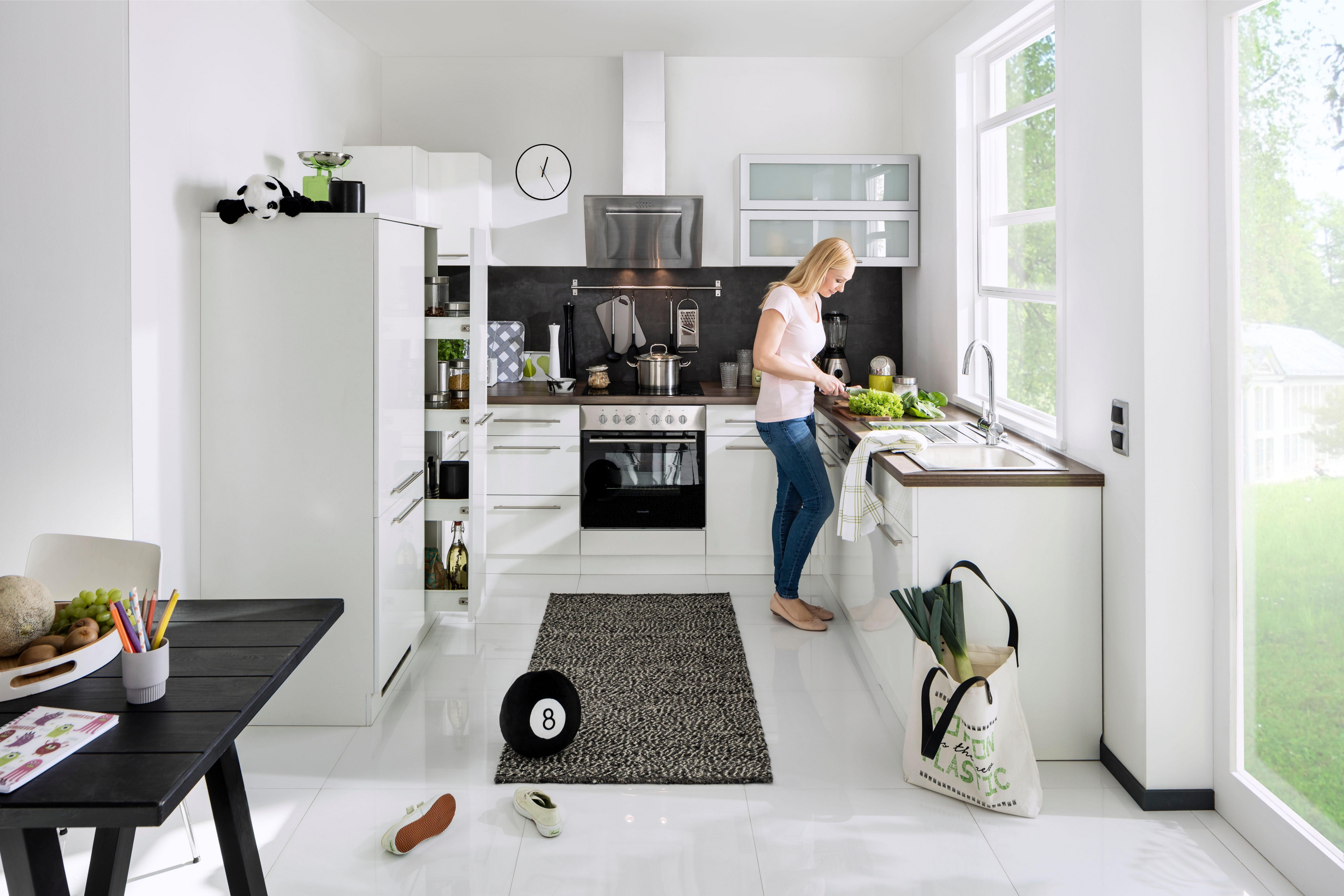 Küchen für wiho Glanz/weiß teilintegrierbaren Flexi2, Geschirrspüler weiß Frontblende