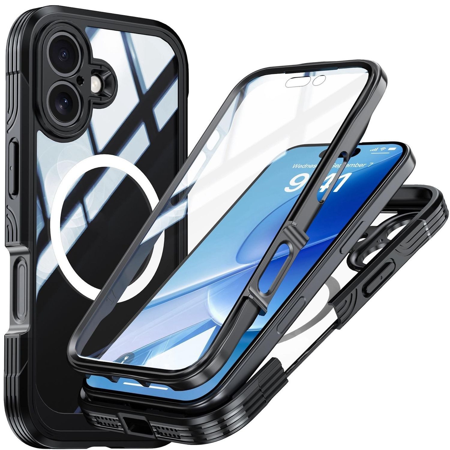 Wigento Handyhülle Für Apple iPhone 17 MagSafe 360 Full Body Hybrid Tasche Bumper Schwarz, Full Body, MagSafe-Unterstützung, präzise Passform