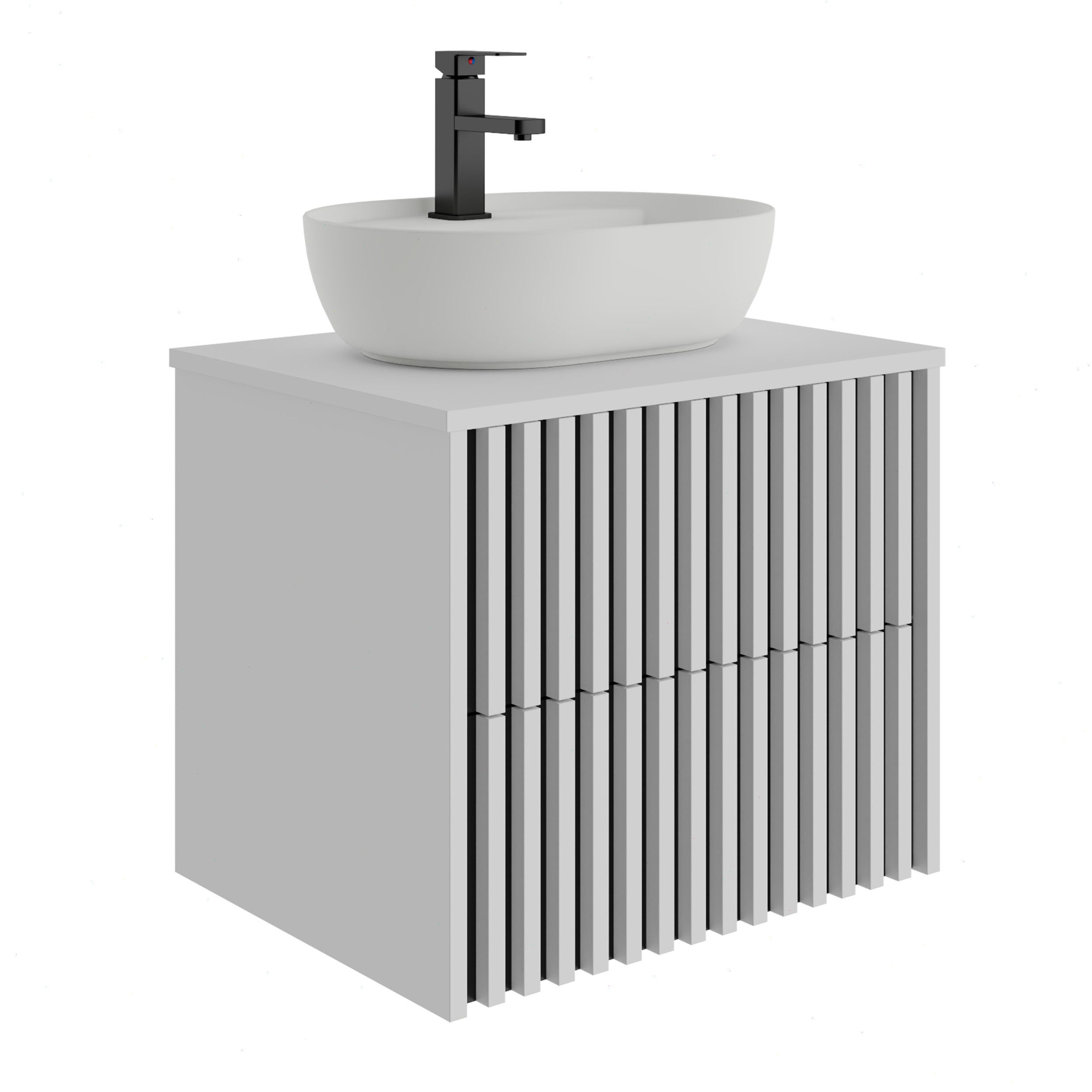 UEV Waschtisch mit Unterschrank hängend Ovales Keramikwaschbecken (Komplett-Set Badmöbel, Badezimmmer Schrank, mit Wasserhahn und Pop-up-Ablassventil Aufsatz-Waschbecken), Soft-close Schubladen,Waschbeckenunterschrank mit 2 Schubladen