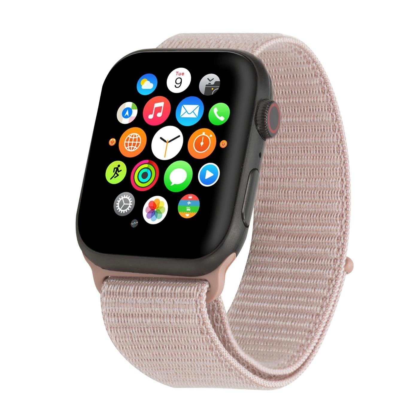 CoolGadget Smartwatch-Armband für Apple Watch Serie 8 mit 45mm Gehäuse, Stoff Uhren Nylon Band Ersatz mit Klettverschluss Rosa