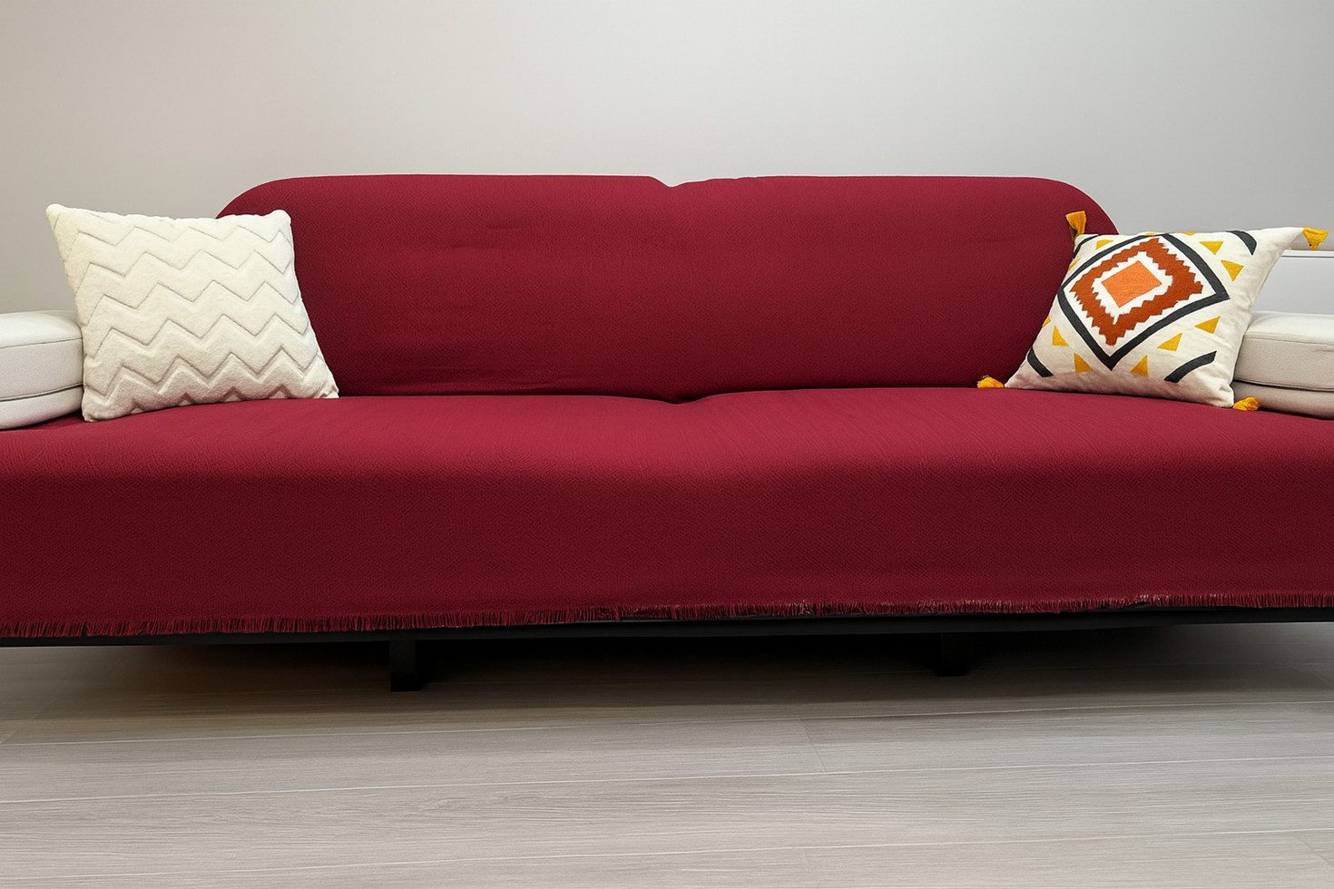 Plaid Mea Klassik in Bordeaux aus 100% Biobaumwolle 170x200cm, Sandiik, made in Stuttgart