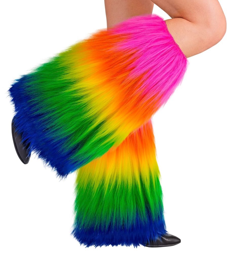 Kostüm Beinstulpen Plüsch Regenbogen