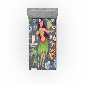 Spannbettlaken Soft Dekorativer Stoff Bettwäsche Rund-um Elastischer Gummizug, Abakuhaus, Hula Mädchen Tribal Aloha Retro Folks