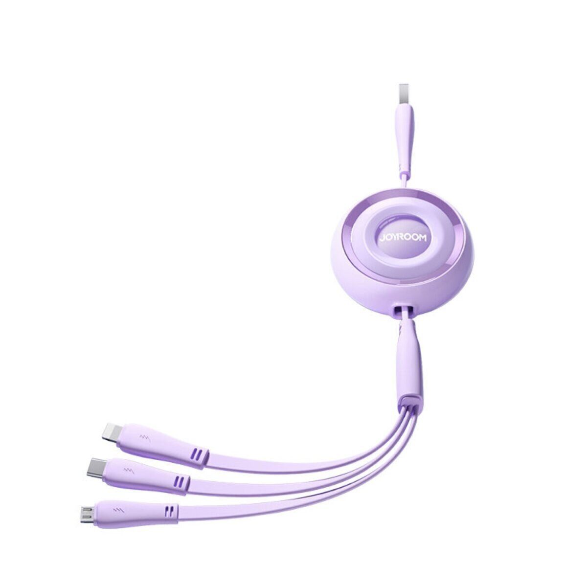 JOYROOM 3in1 ausziehbares Kabel USB-A auf USB-C / iPhone / microUSB 1m Lila Smartphone-Kabel