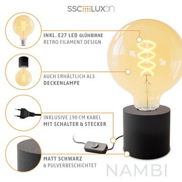SSC-LUXon LED Bilderleuchte NAMBI Tischlampe schwarz mit Kabelschalter und E27 LED Birne, Extra Warmweiß