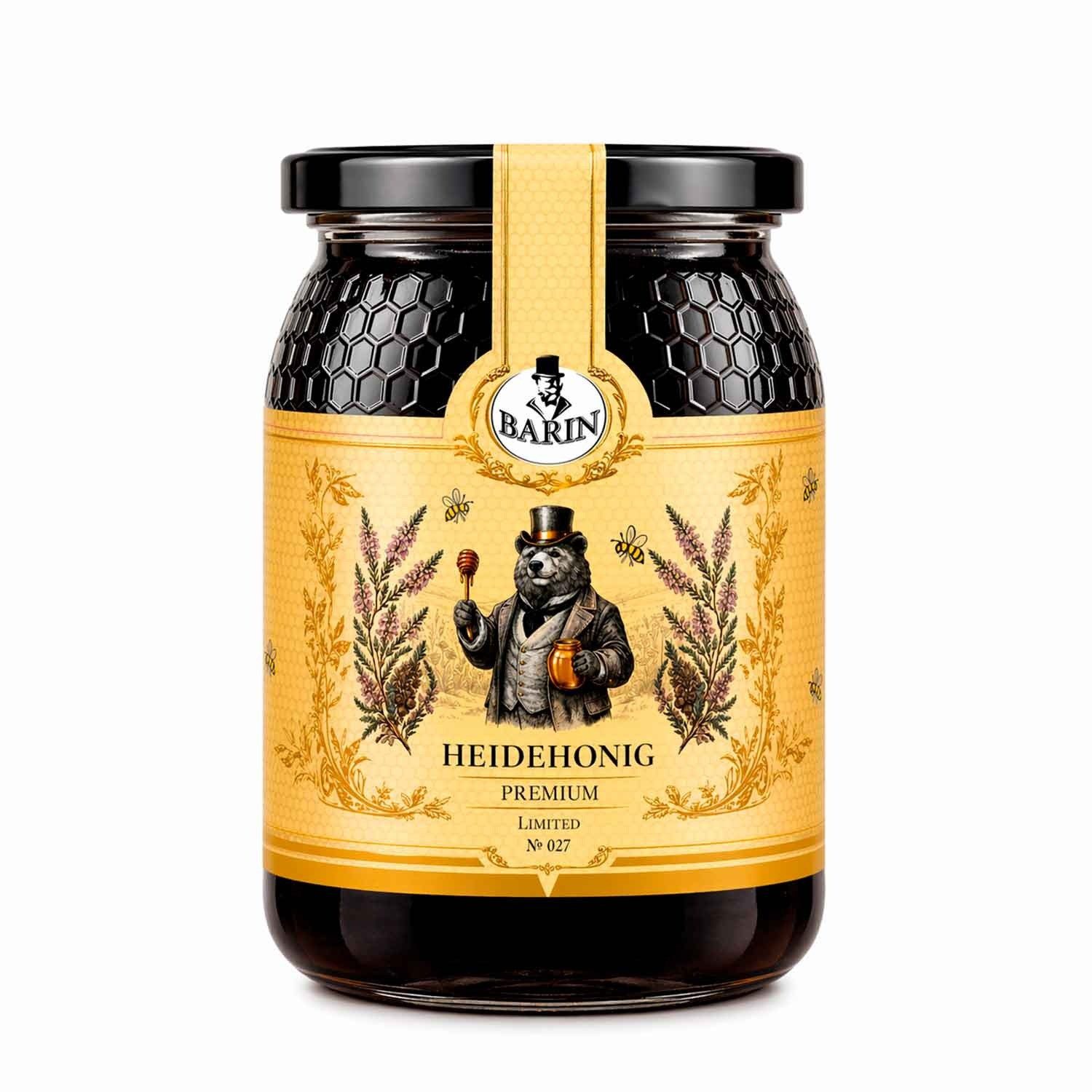 BARIN Honig Heidehonig Premium, 1 x 500 g, 1 St. (Naturbelassen & ohne Zusatzstoffe, Kräftig würzig-aromatischer Sortenhonig aus Portugal), Im Glas