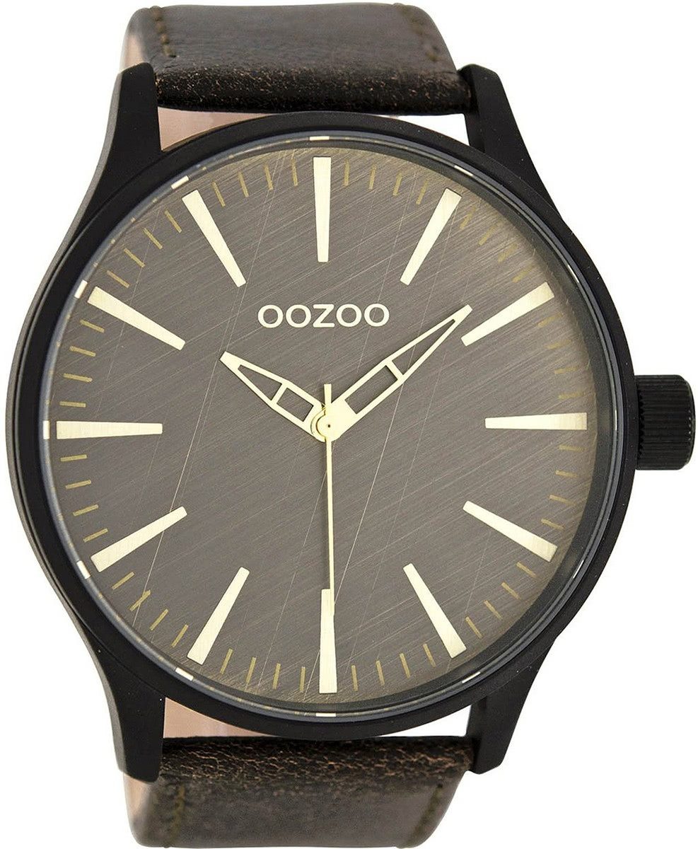 OOZOO Quarzuhr Oozoo Armbanduhr Herren schwarz, (Analoguhr), Herrenuhr rund, extra groß (ca. 50mm) Lederarmband, Fashion-Style
