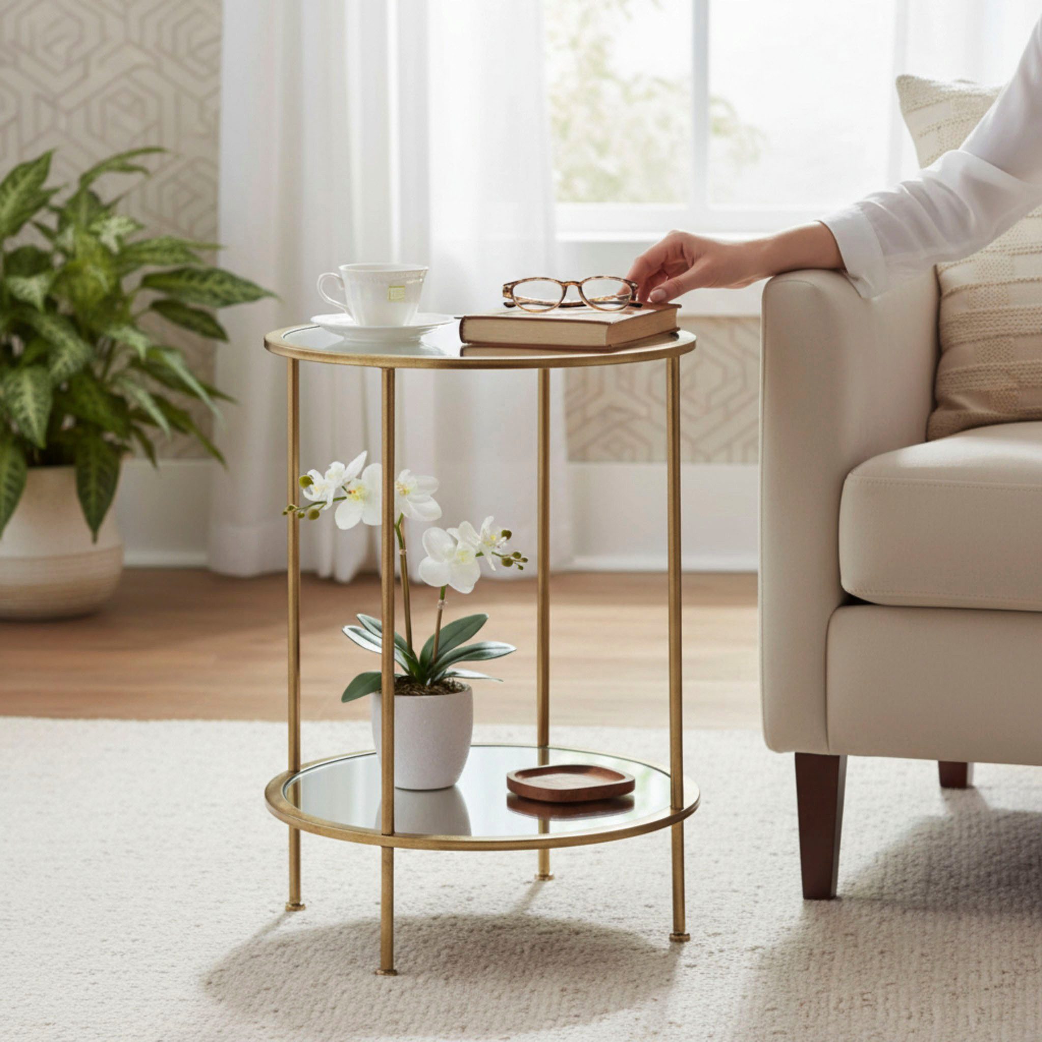 HAKU Beistelltisch Sofatisch, Wohnzimmertisch (1-St), rund - aus Metall Gold - Ø/H 38/55 cm