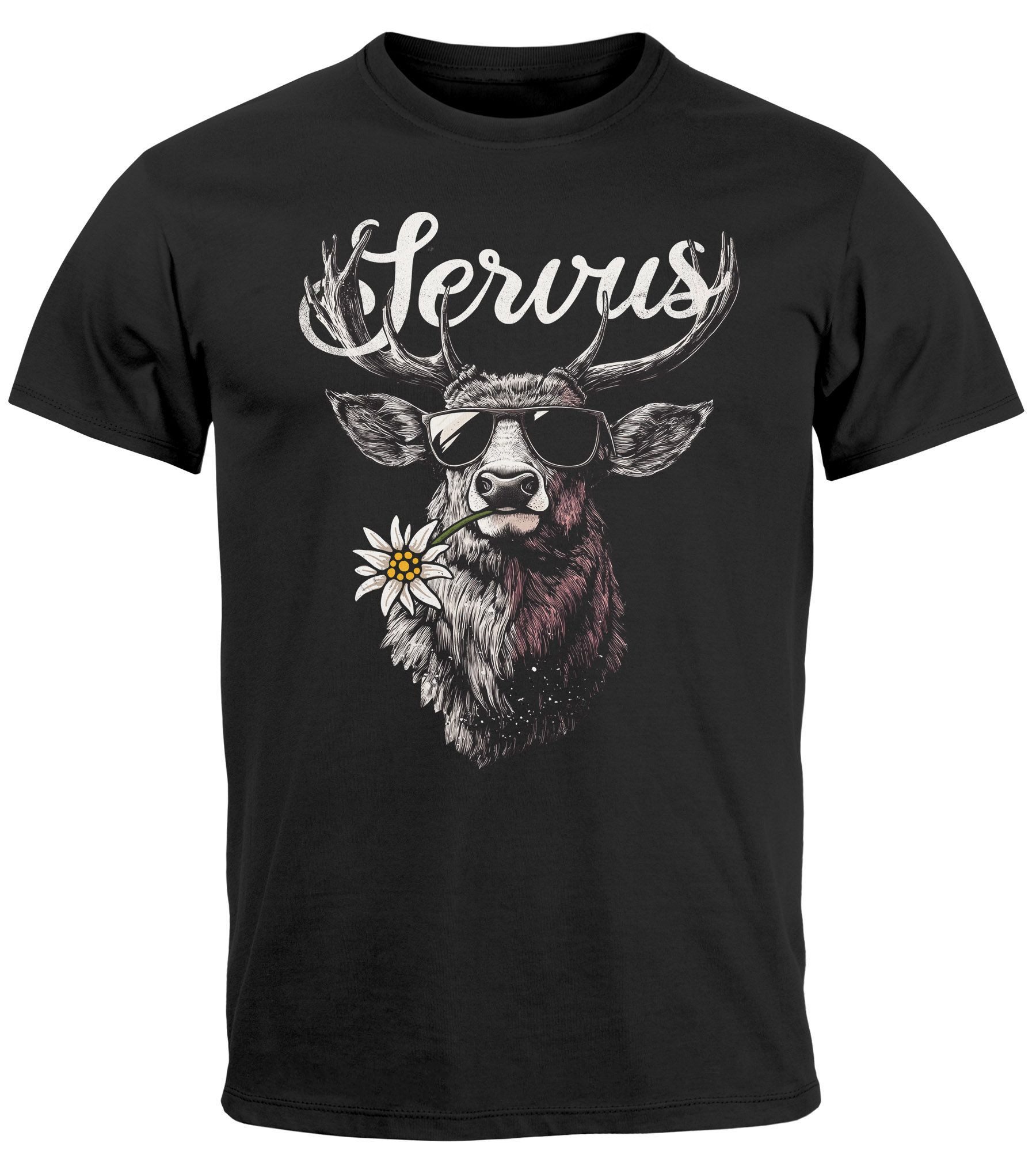 Neverless Print-Shirt Herren T-Shirt Hirsch Tracht Modern Lustig Volksfest Bayern Servus mit Print