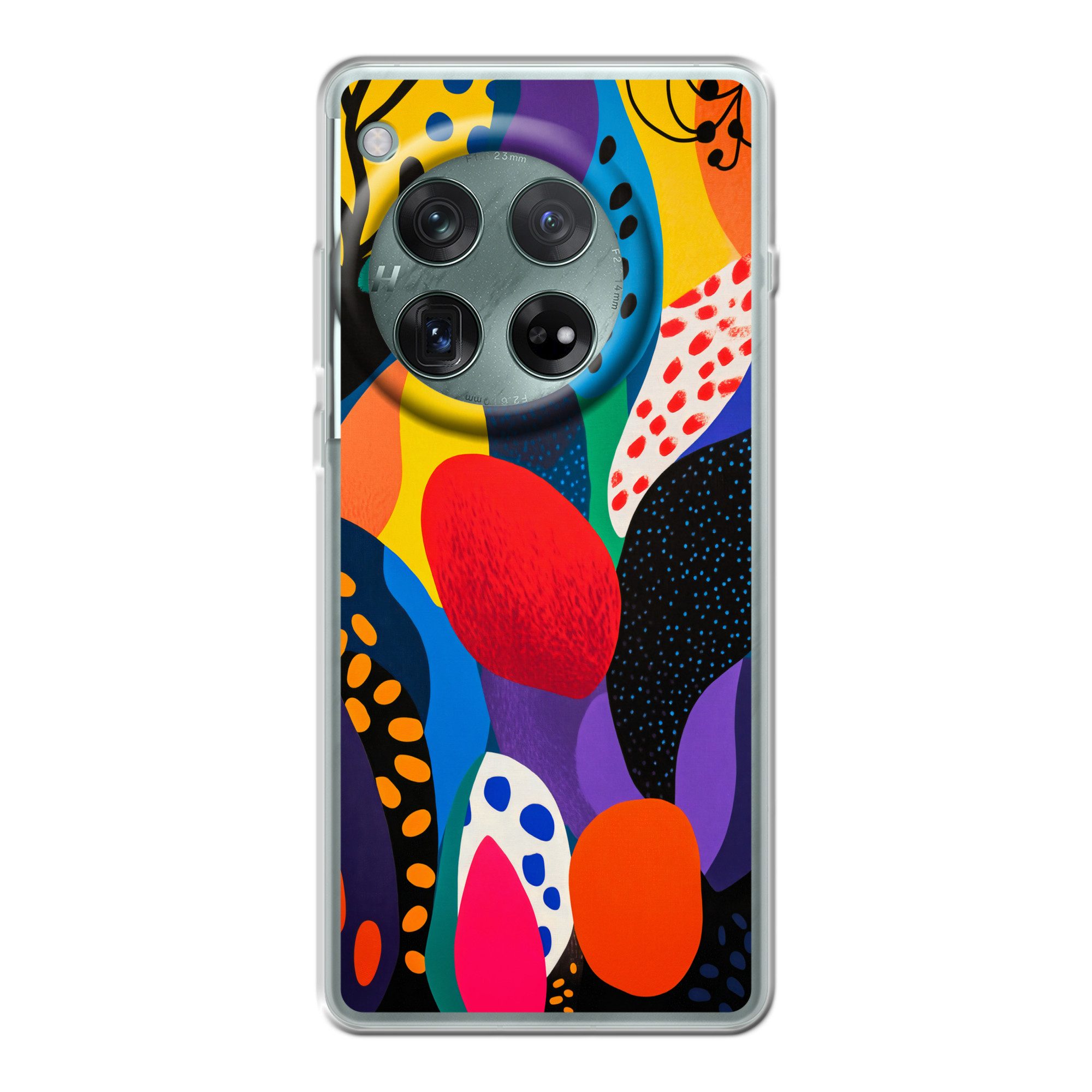 MuchoWow Handyhülle für OnePlus 12r Blumen - Blätter - Abstrakt - Rot, Handy Case, Silikon, Bumper Case Dünn